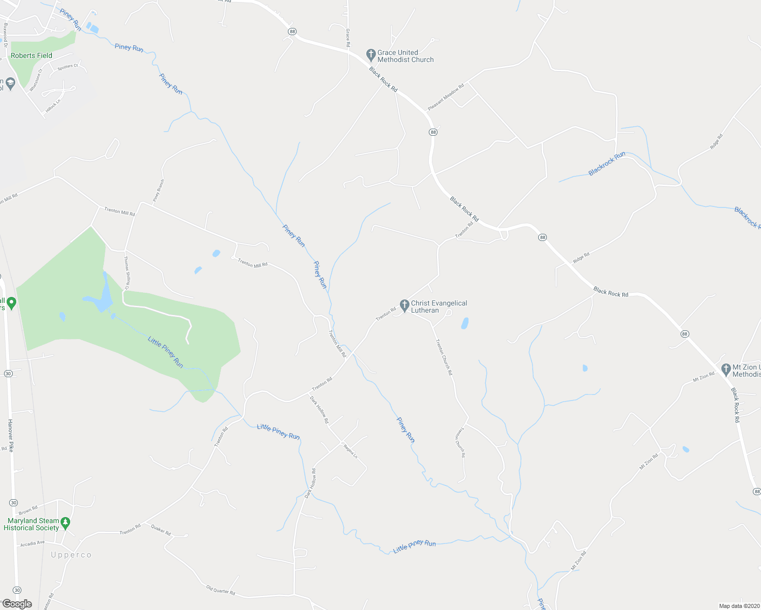 map of restaurants, bars, coffee shops, grocery stores, and more near 16540 Trenton Rd in Upperco