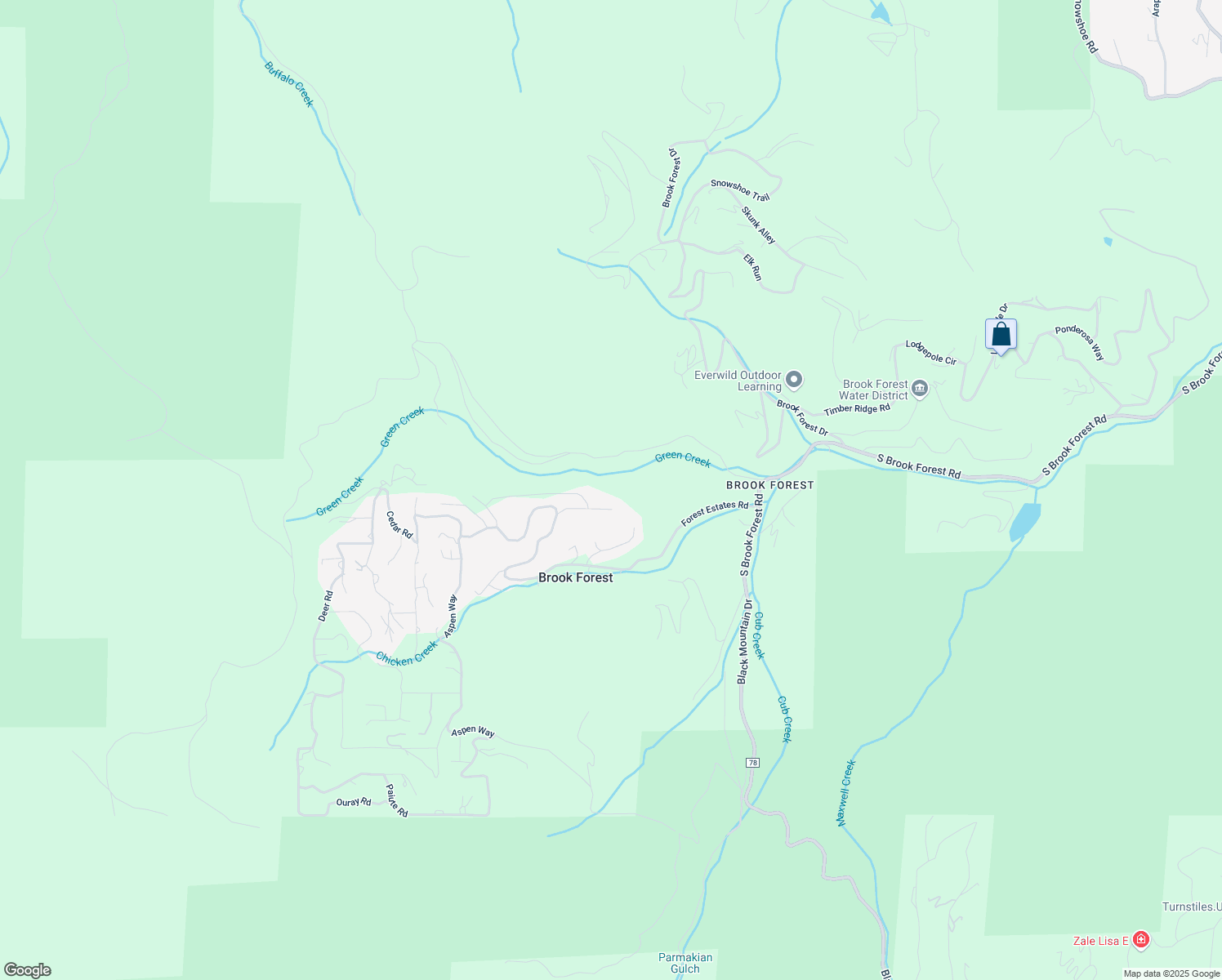 map of restaurants, bars, coffee shops, grocery stores, and more near 34211 Piny Point in Evergreen