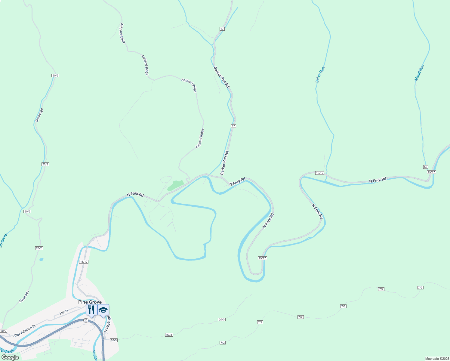 map of restaurants, bars, coffee shops, grocery stores, and more near 2266 County Road 15/17 in Pine Grove