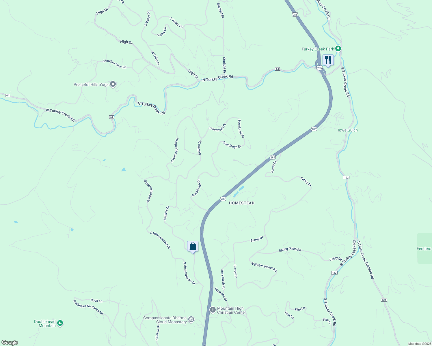 map of restaurants, bars, coffee shops, grocery stores, and more near 7453 Sourdough Drive in Morrison