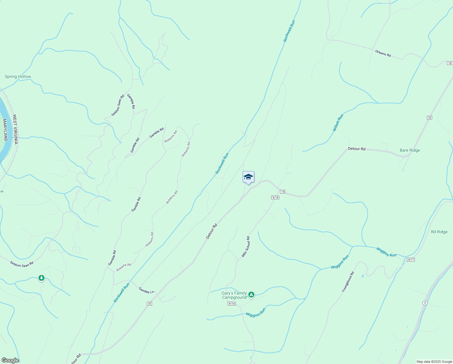 map of restaurants, bars, coffee shops, grocery stores, and more near 1049 Johnny Cake Road in Great Cacapon