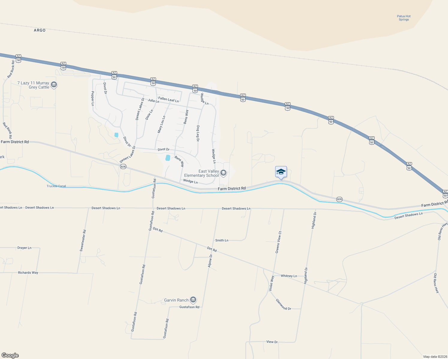 map of restaurants, bars, coffee shops, grocery stores, and more near 4180 Farm District Rd in Fernley
