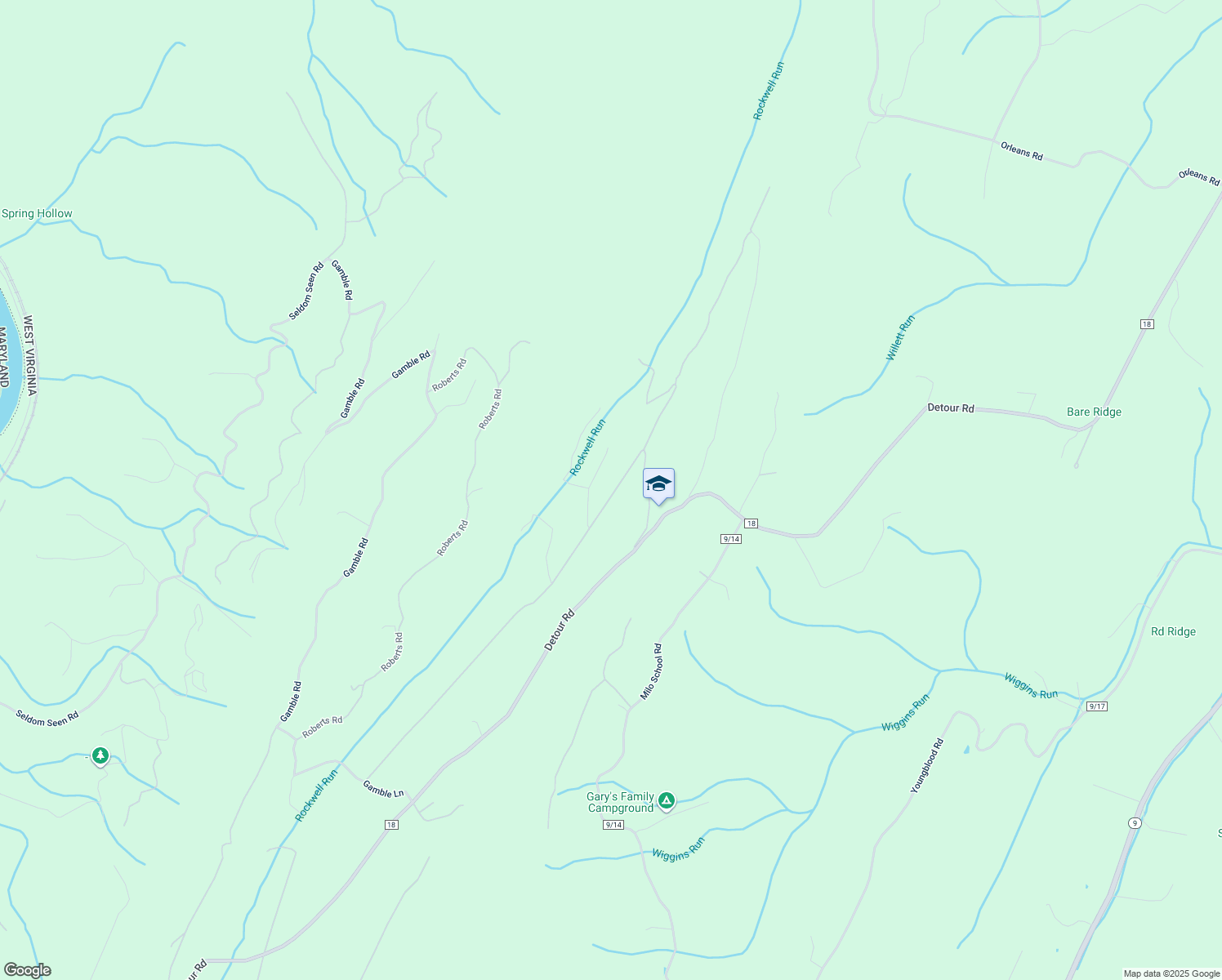 map of restaurants, bars, coffee shops, grocery stores, and more near 1049 Johnny Cake Road in Great Cacapon