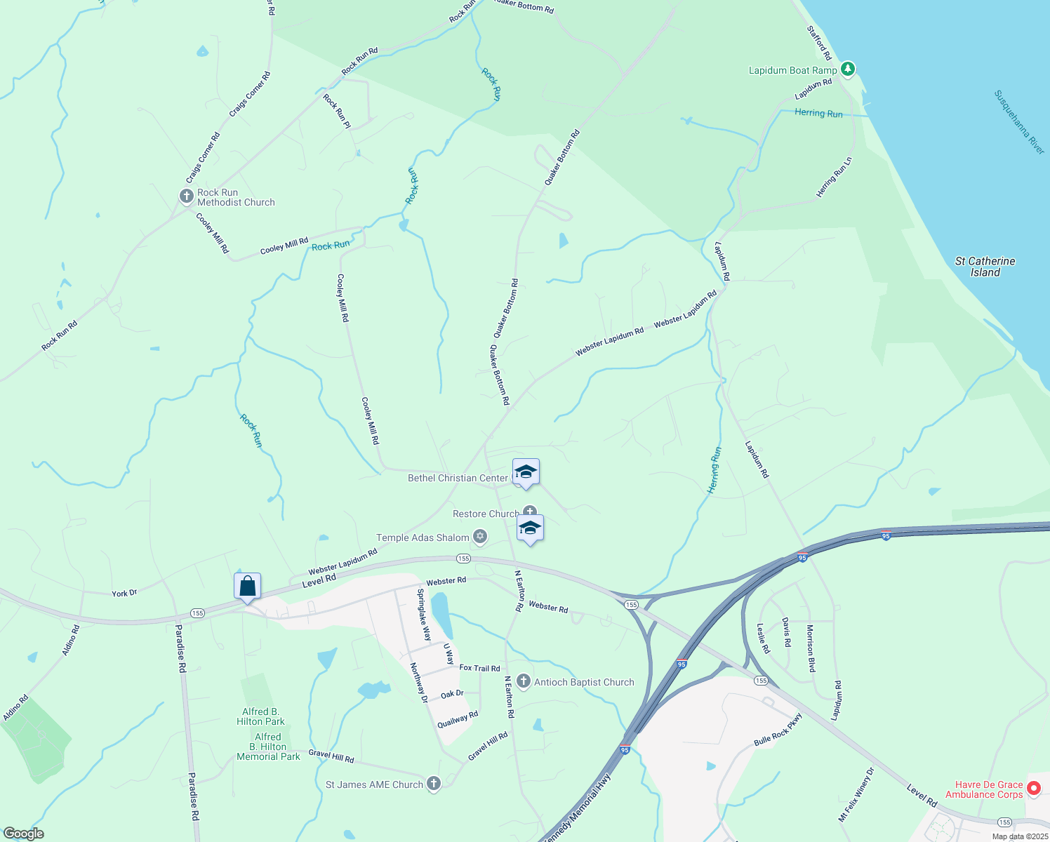 map of restaurants, bars, coffee shops, grocery stores, and more near 4301 Webster Lapidum Road in Havre de Grace
