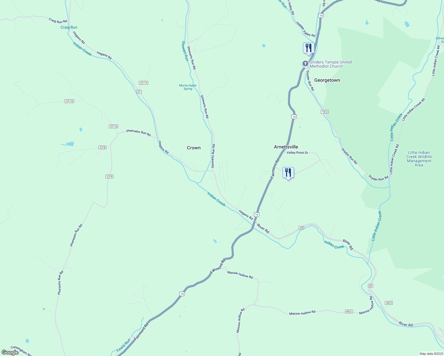 map of restaurants, bars, coffee shops, grocery stores, and more near 223 Ivy Street in Morgantown
