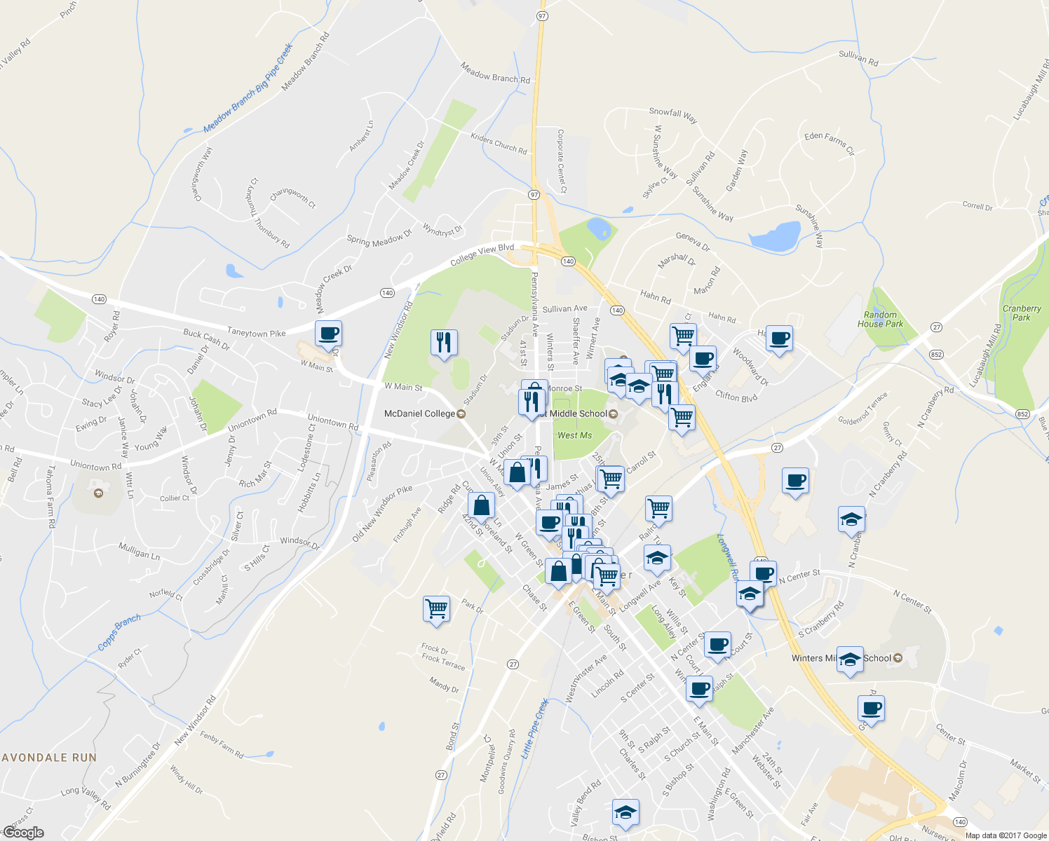 map of restaurants, bars, coffee shops, grocery stores, and more near 51 Union Street in Westminster