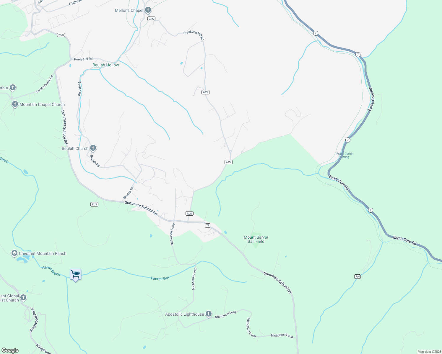 map of restaurants, bars, coffee shops, grocery stores, and more near 709 Breakiron Hill Road in Morgantown