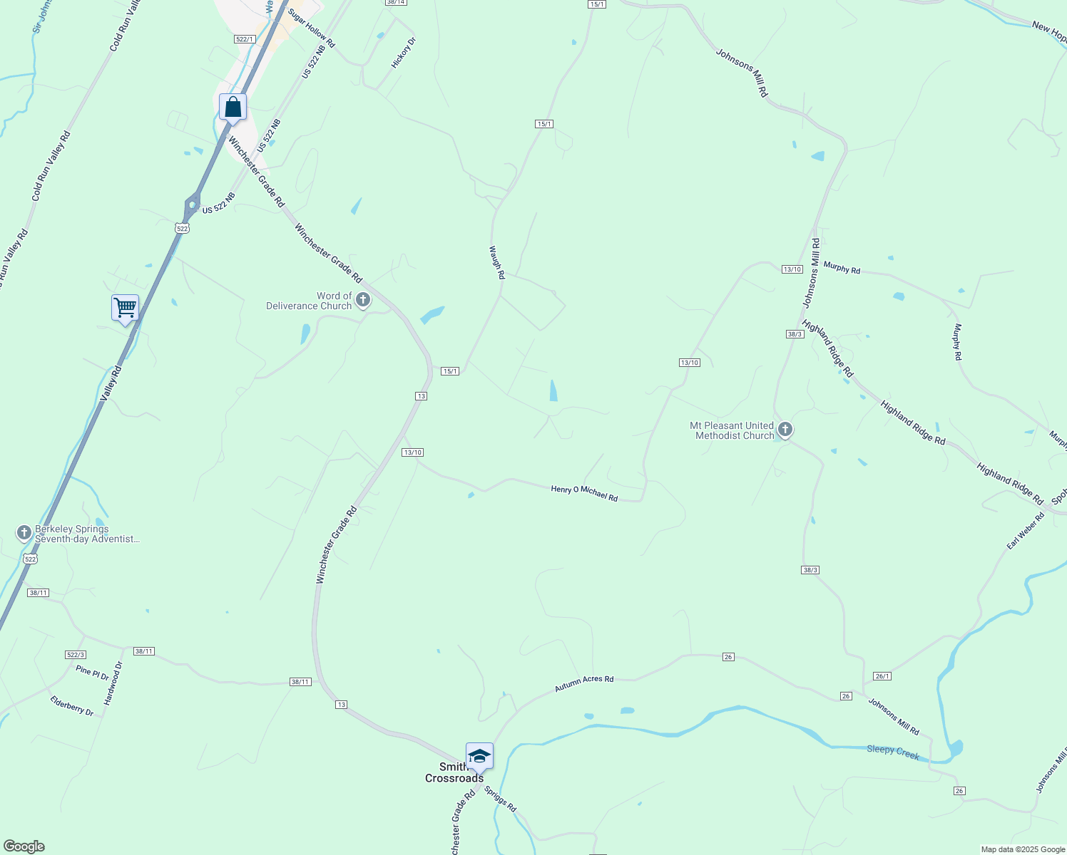 map of restaurants, bars, coffee shops, grocery stores, and more near 108 Hearthwood Lane in Berkeley Springs