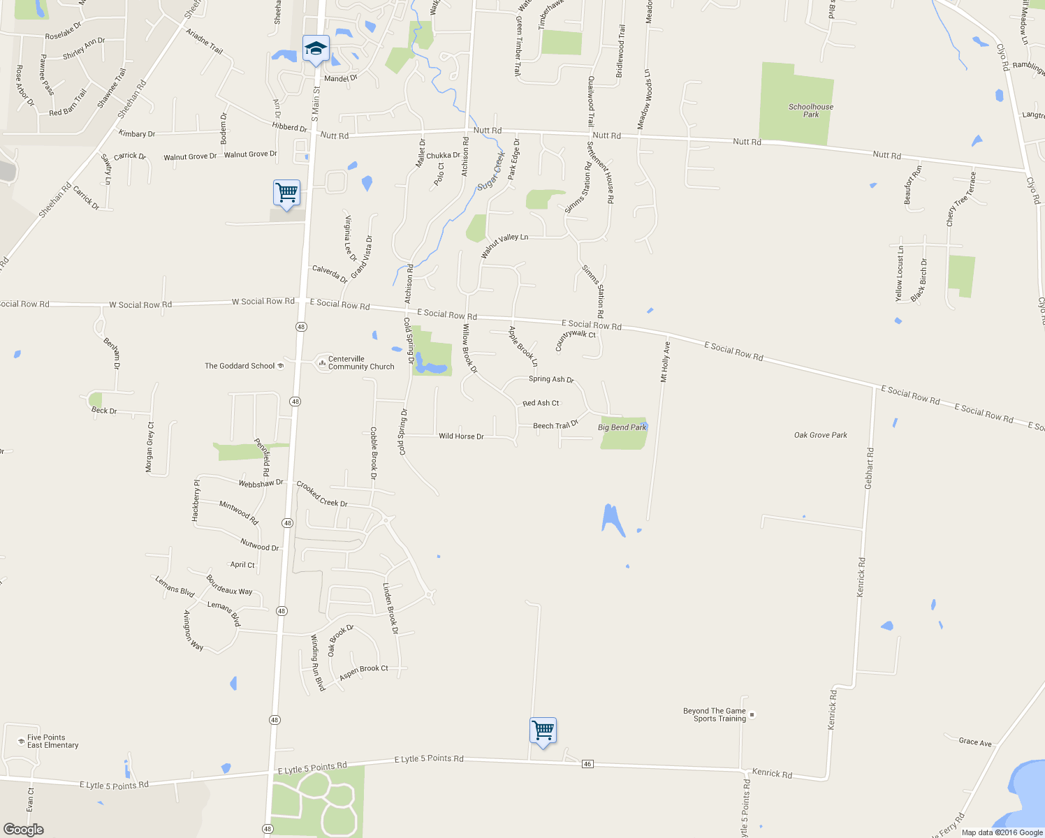 map of restaurants, bars, coffee shops, grocery stores, and more near 10700 Willow Brook Road in Dayton