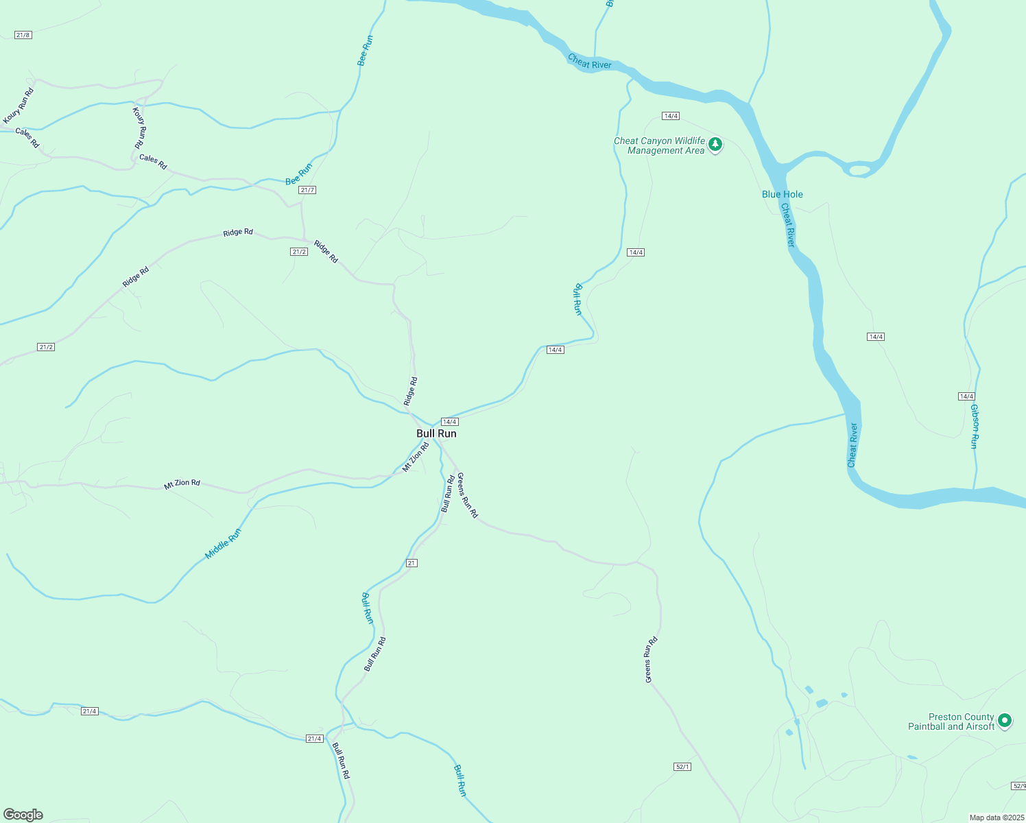 map of restaurants, bars, coffee shops, grocery stores, and more near 2676 Bull Run Road in Masontown