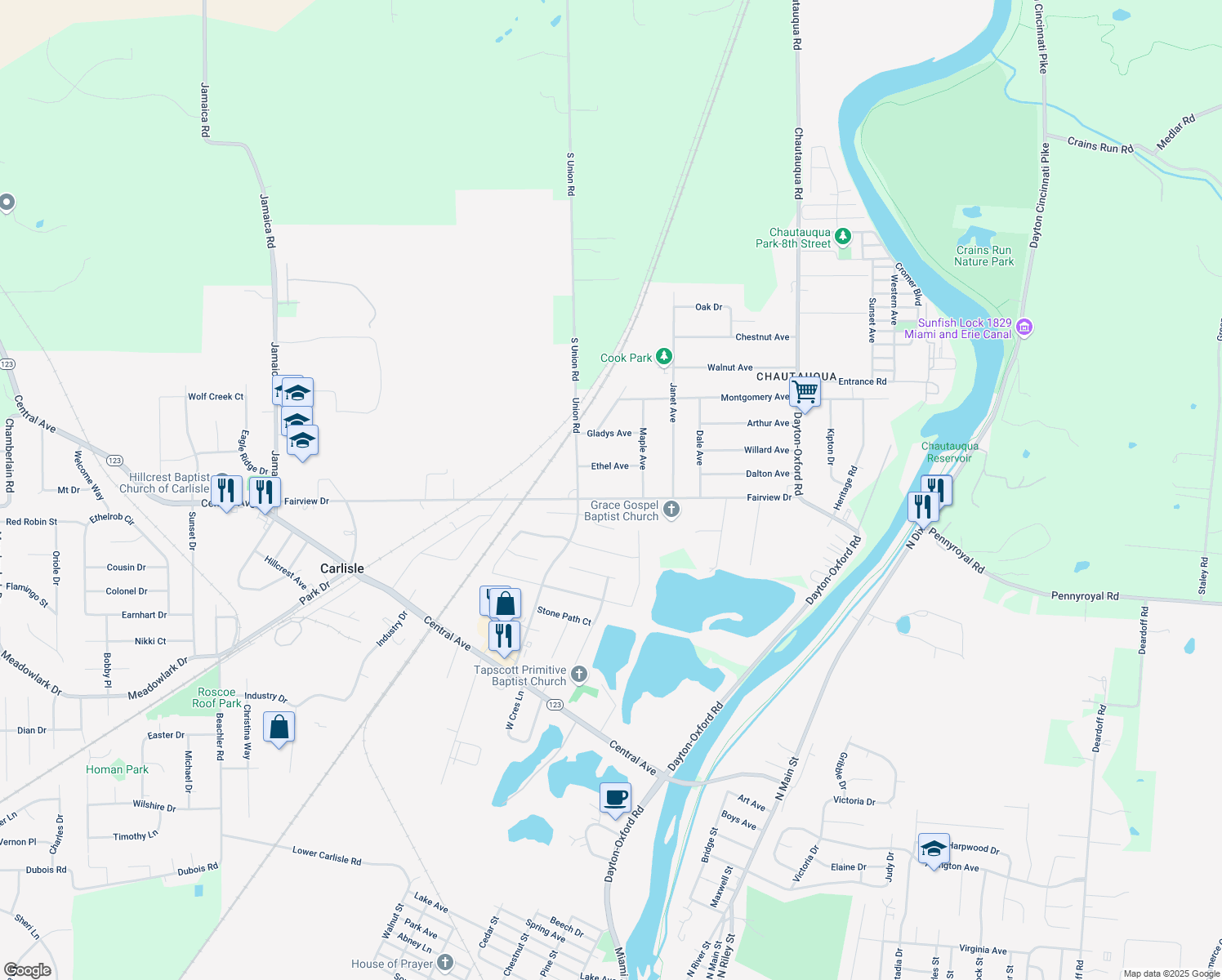 map of restaurants, bars, coffee shops, grocery stores, and more near 350 Fairview Drive in Carlisle