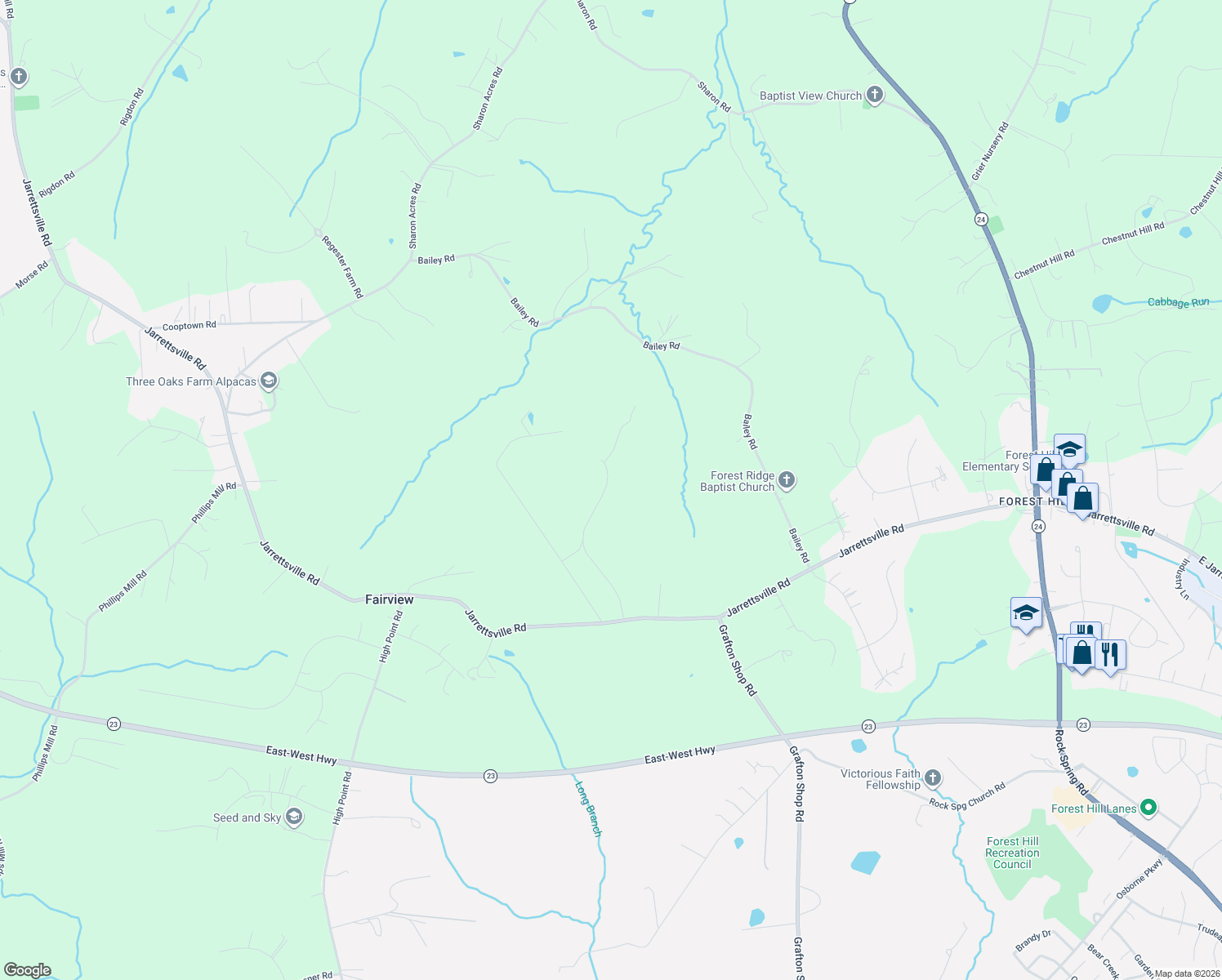 map of restaurants, bars, coffee shops, grocery stores, and more near 800 Jarrettsville Road in Harford County
