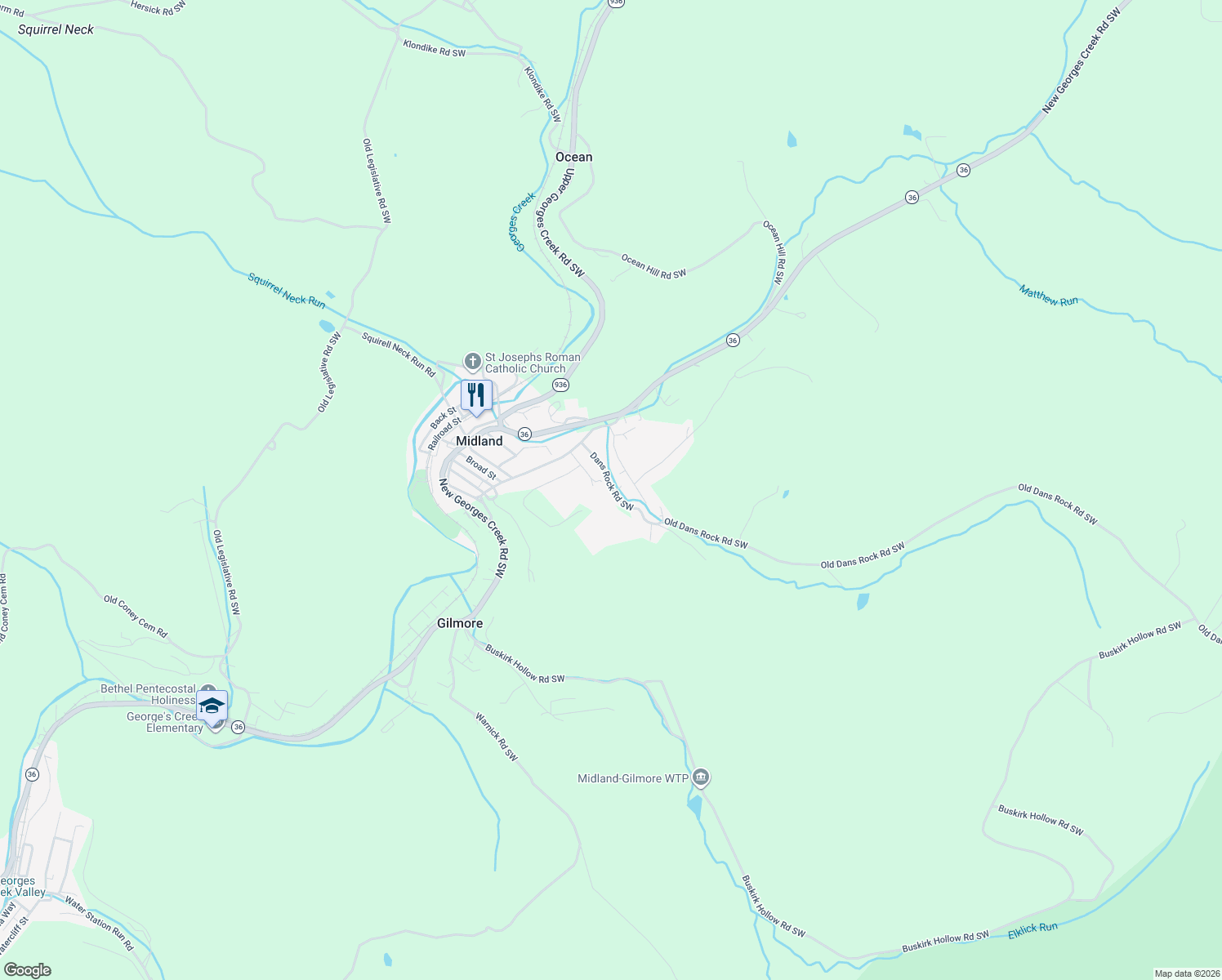 map of restaurants, bars, coffee shops, grocery stores, and more near 19506 McVeighs Alley in Midland