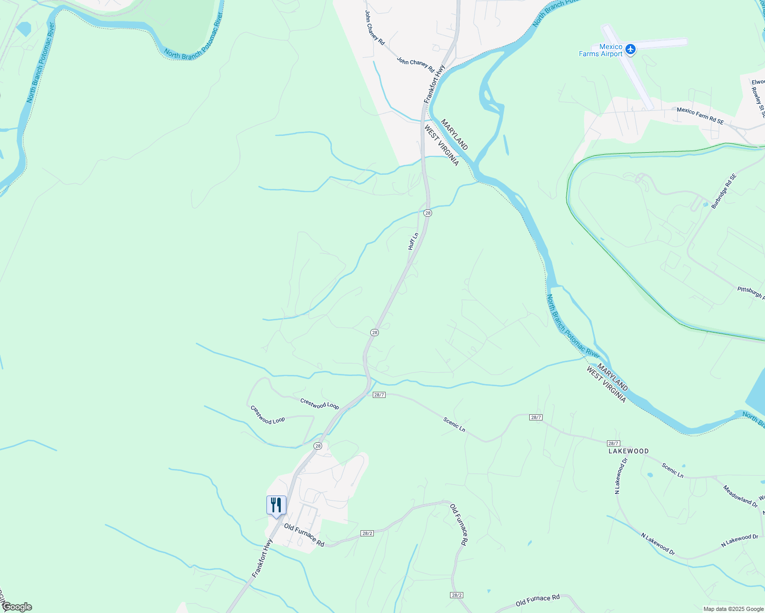 map of restaurants, bars, coffee shops, grocery stores, and more near 2328 Frankfort Highway in Ridgeley