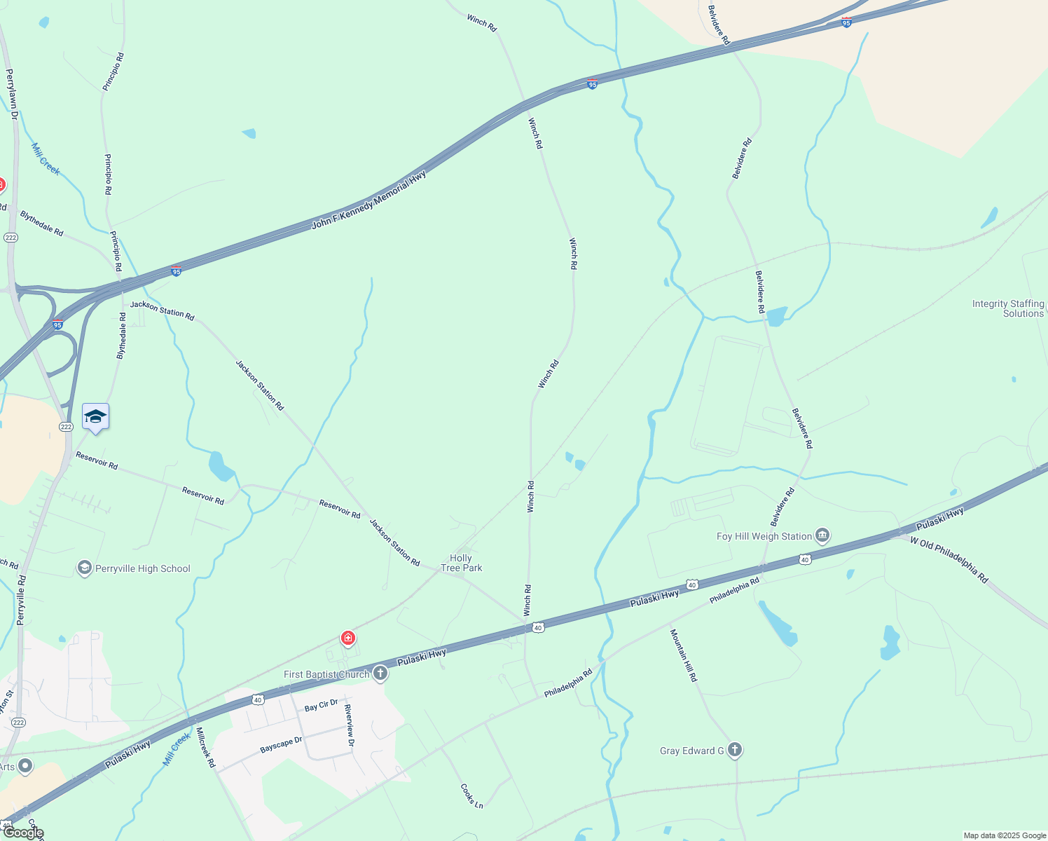 map of restaurants, bars, coffee shops, grocery stores, and more near 245 Winch Road in Perryville