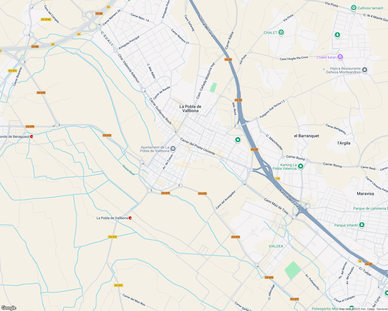 map of restaurants, bars, coffee shops, grocery stores, and more near 2 Calle Antonio Vivaldi in La Pobla de Vallbona