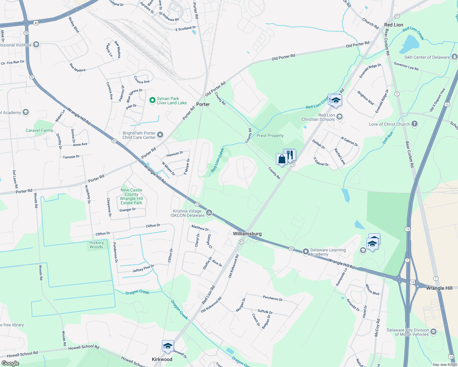 map of restaurants, bars, coffee shops, grocery stores, and more near 405 Suwannee Ct in Bear