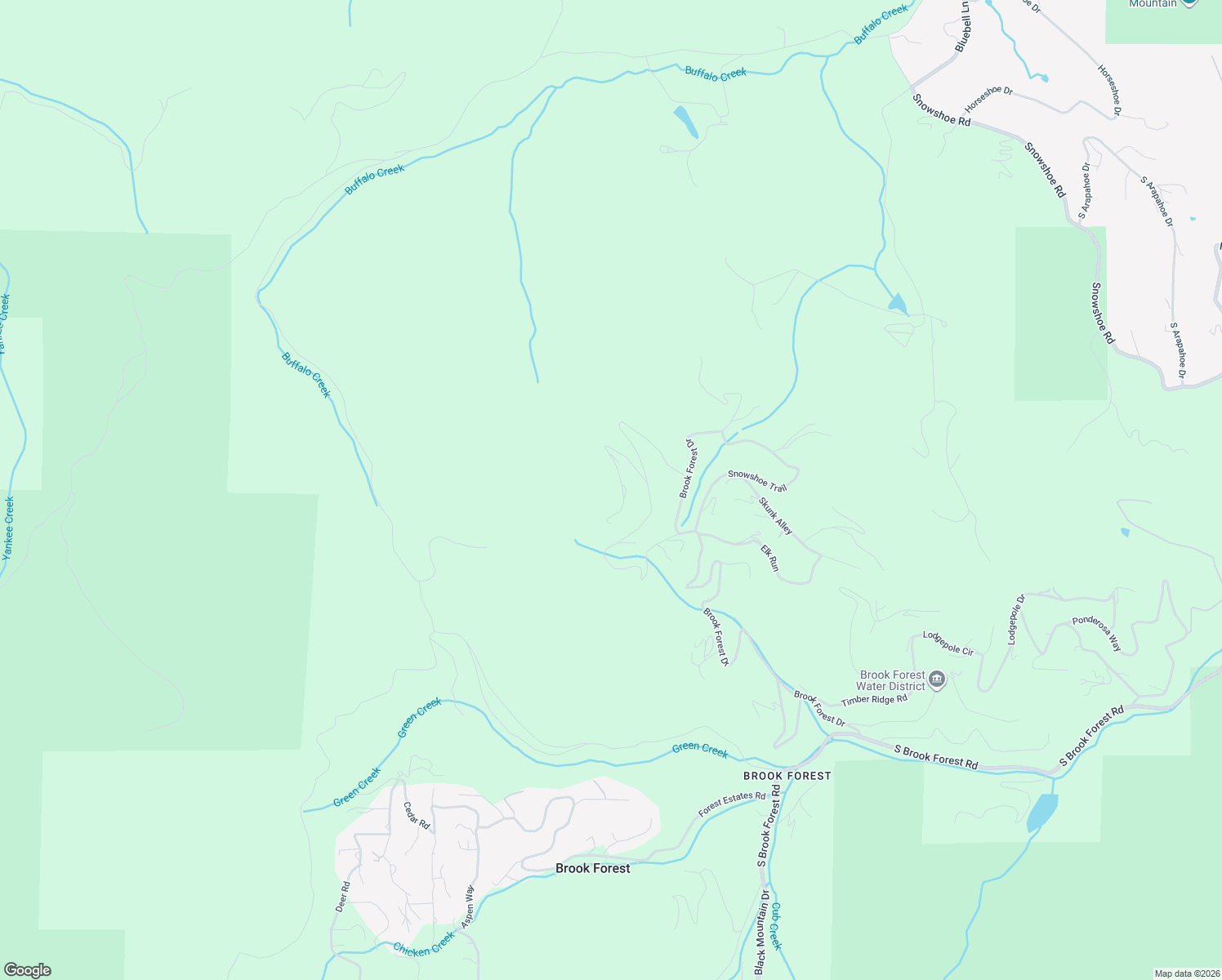 map of restaurants, bars, coffee shops, grocery stores, and more near 6929 Weasel Way in Evergreen