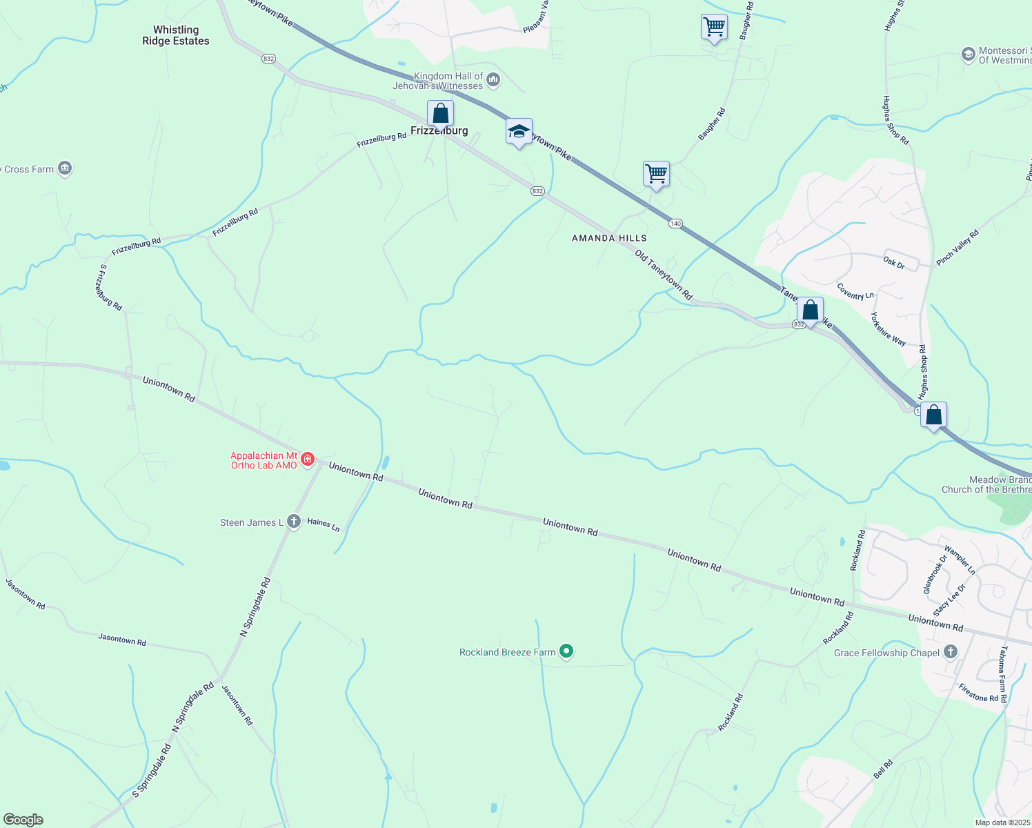 map of restaurants, bars, coffee shops, grocery stores, and more near 619 Morelock Schoolhouse Road in Westminster