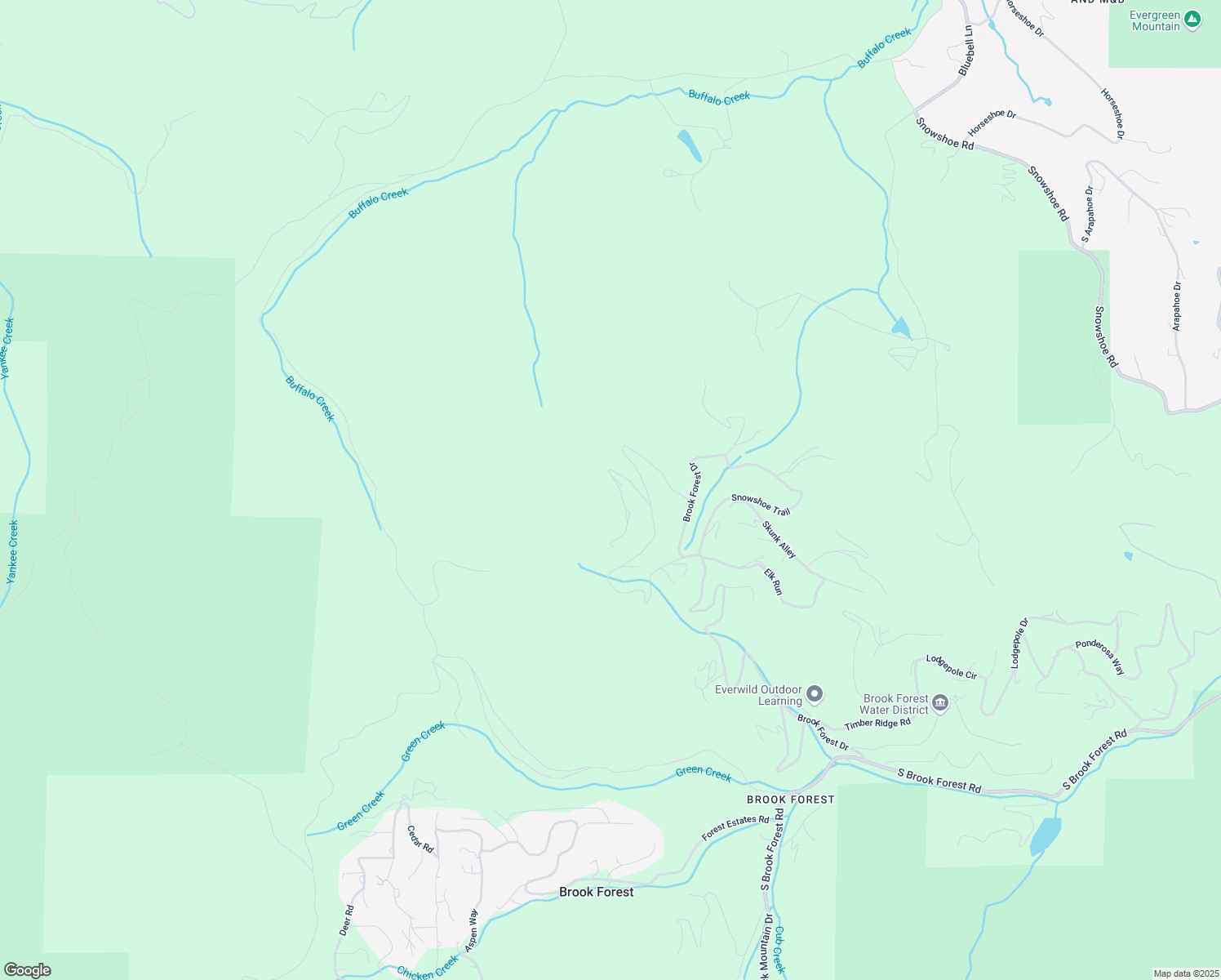 map of restaurants, bars, coffee shops, grocery stores, and more near 6849 Weasel Way in Evergreen