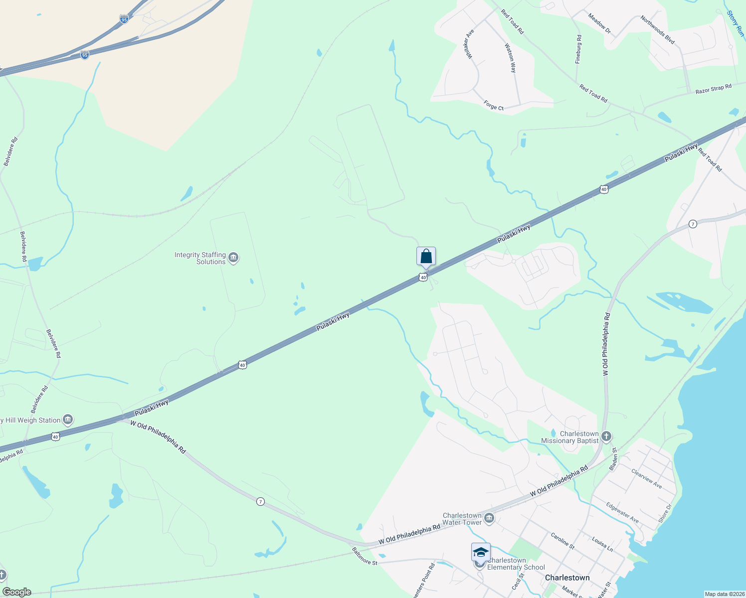 map of restaurants, bars, coffee shops, grocery stores, and more near 3369 Pulaski Highway in North East