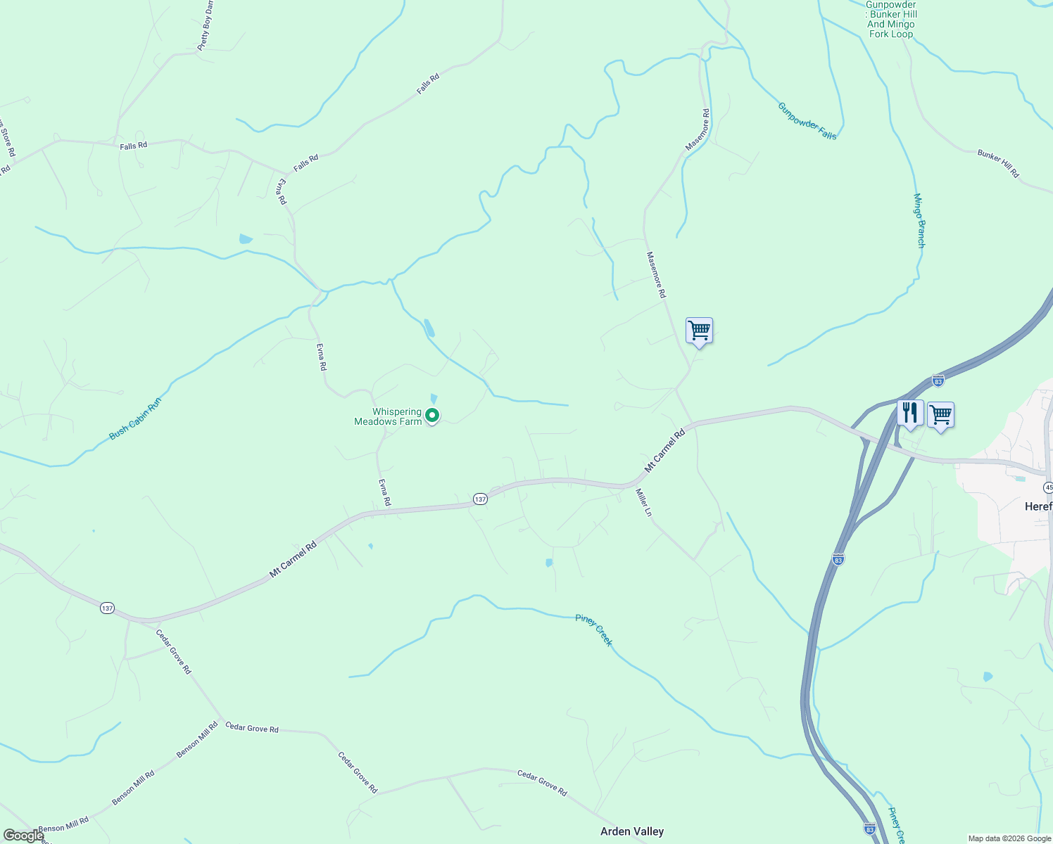 map of restaurants, bars, coffee shops, grocery stores, and more near 1316B Mount Carmel Road in Parkton