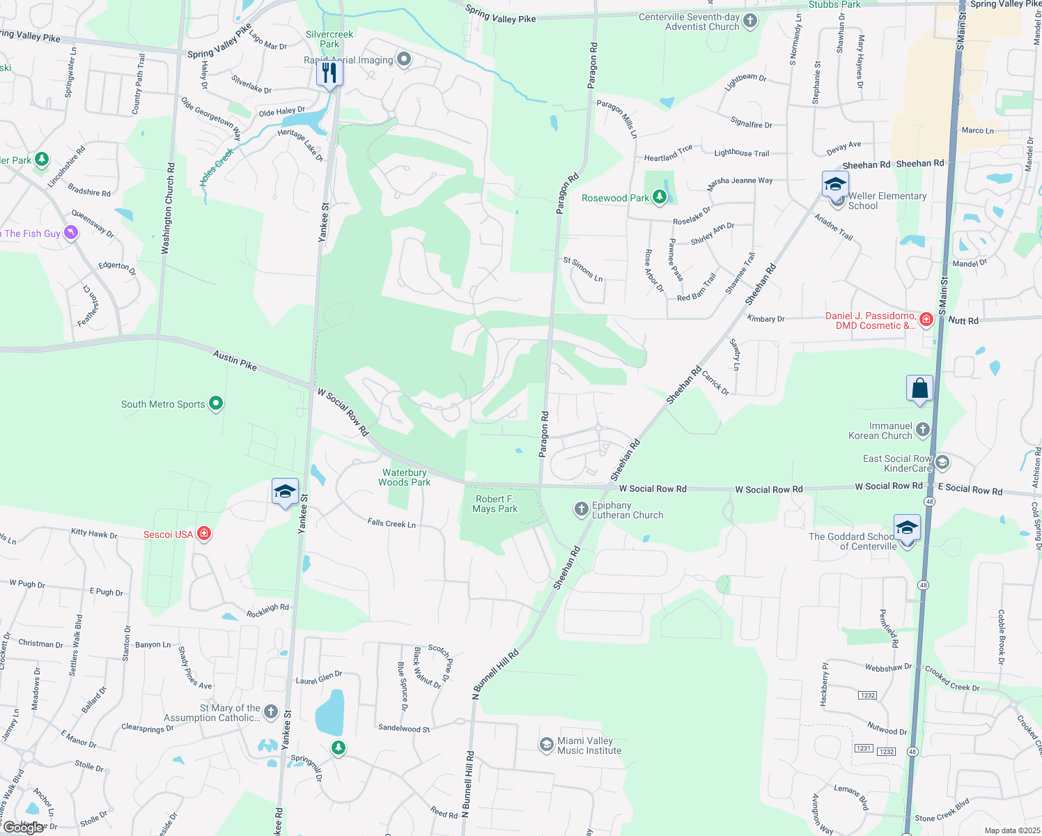 map of restaurants, bars, coffee shops, grocery stores, and more near 852 Eagle Run Drive in Dayton