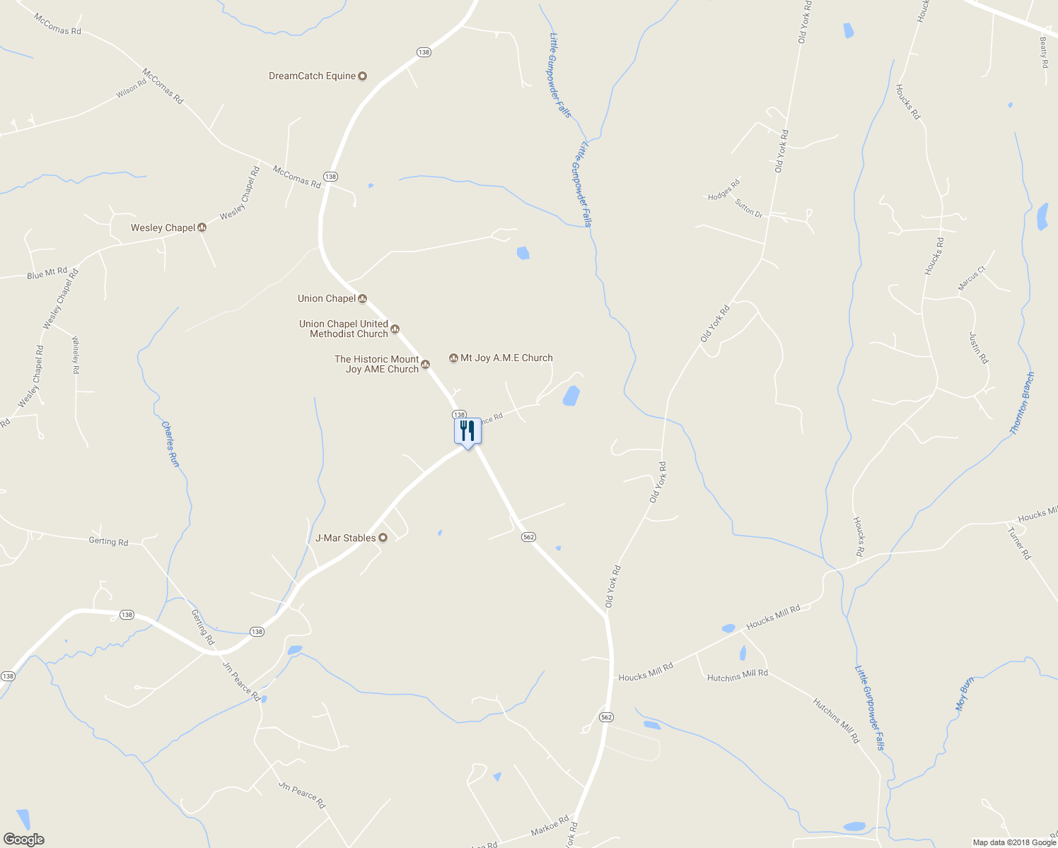map of restaurants, bars, coffee shops, grocery stores, and more near 3213 Vance Road in Monkton