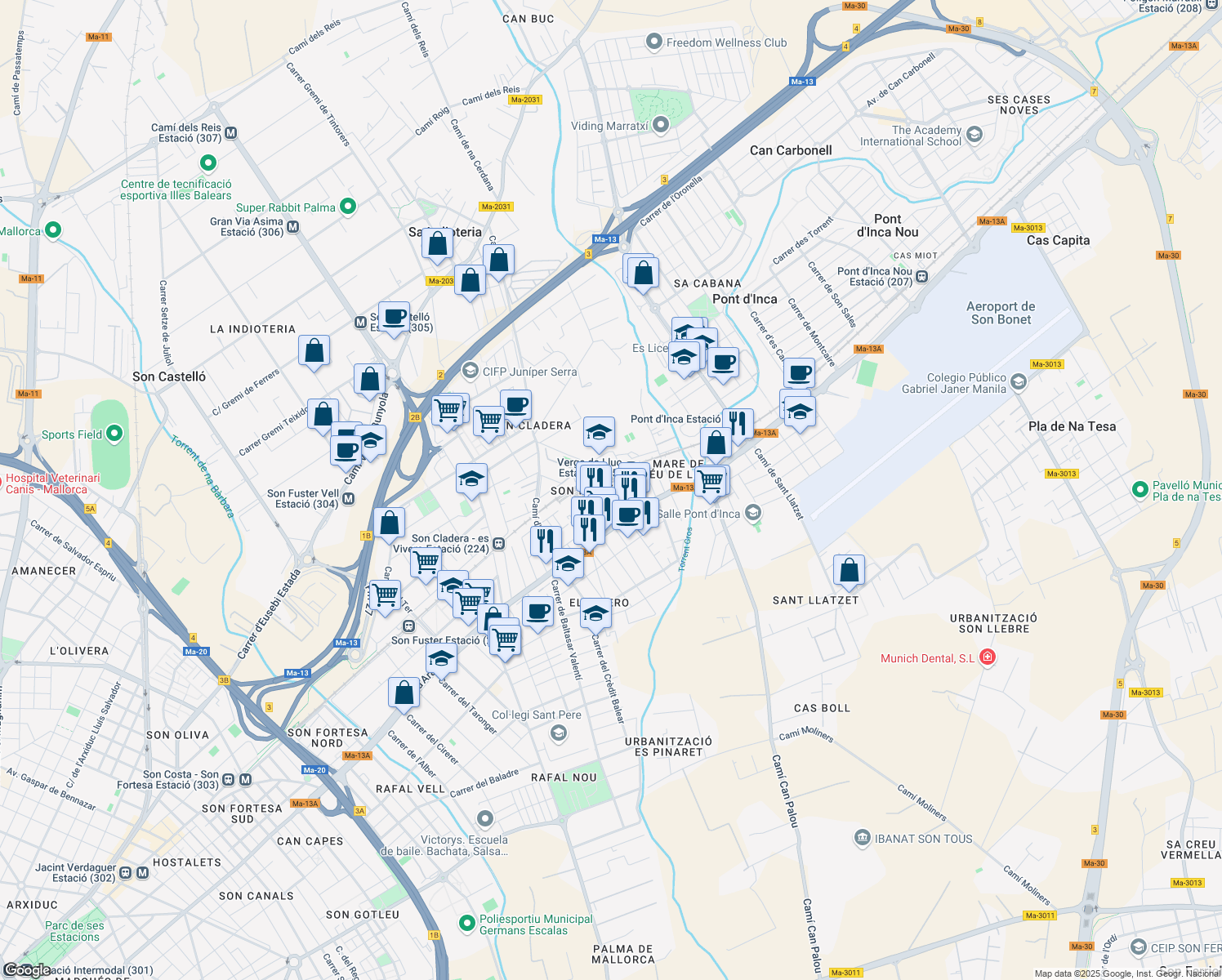 map of restaurants, bars, coffee shops, grocery stores, and more near 8 Passatge de Cala Figuera in Palma