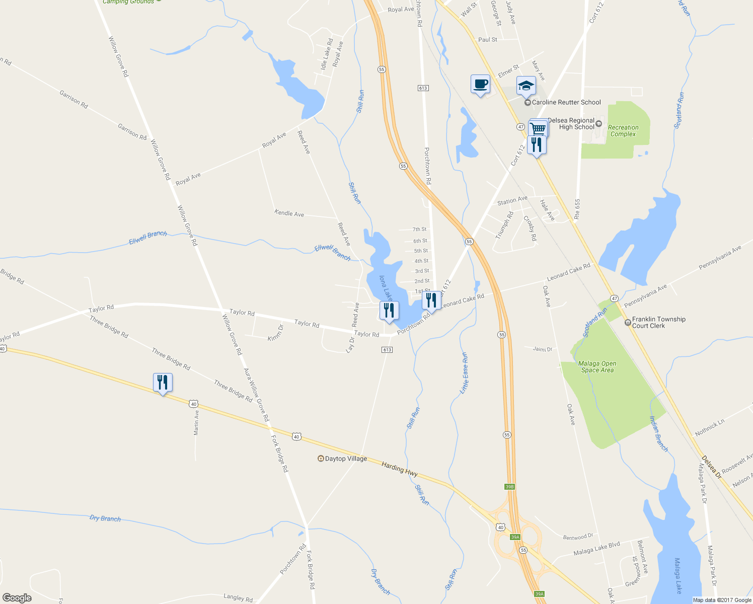 map of restaurants, bars, coffee shops, grocery stores, and more near 565 Holly Drive in Franklin