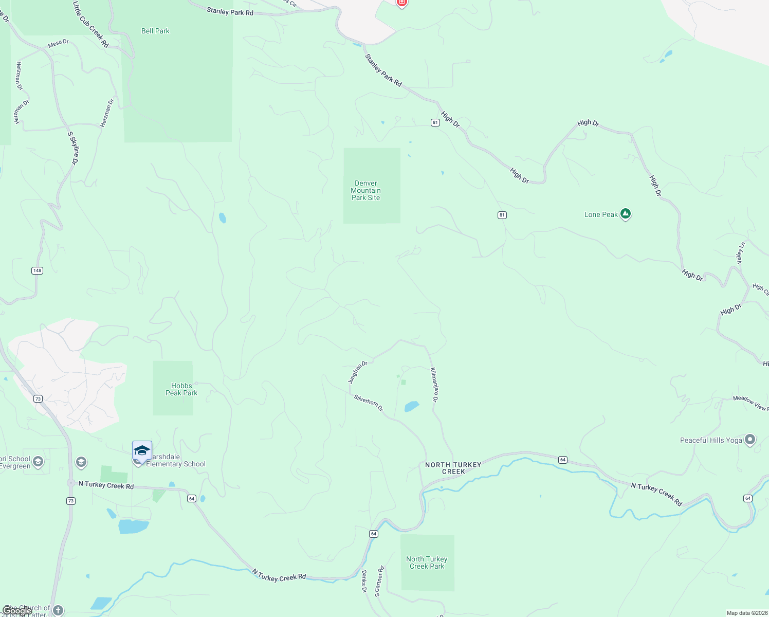 map of restaurants, bars, coffee shops, grocery stores, and more near 6516 Vesuvius Road in Evergreen