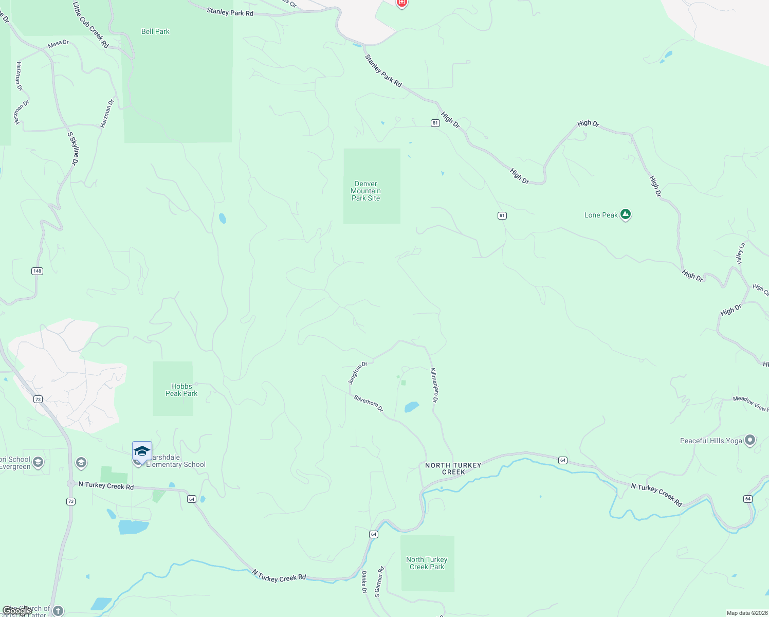 map of restaurants, bars, coffee shops, grocery stores, and more near 6516 Vesuvius Road in Evergreen