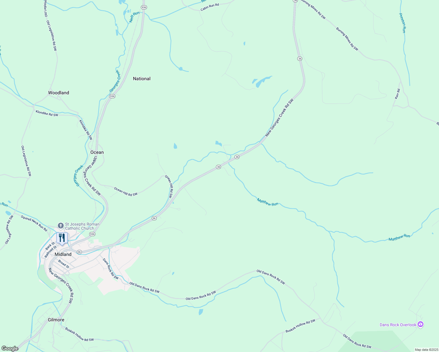 map of restaurants, bars, coffee shops, grocery stores, and more near 14108 New Georges Creek Road Southwest in Frostburg