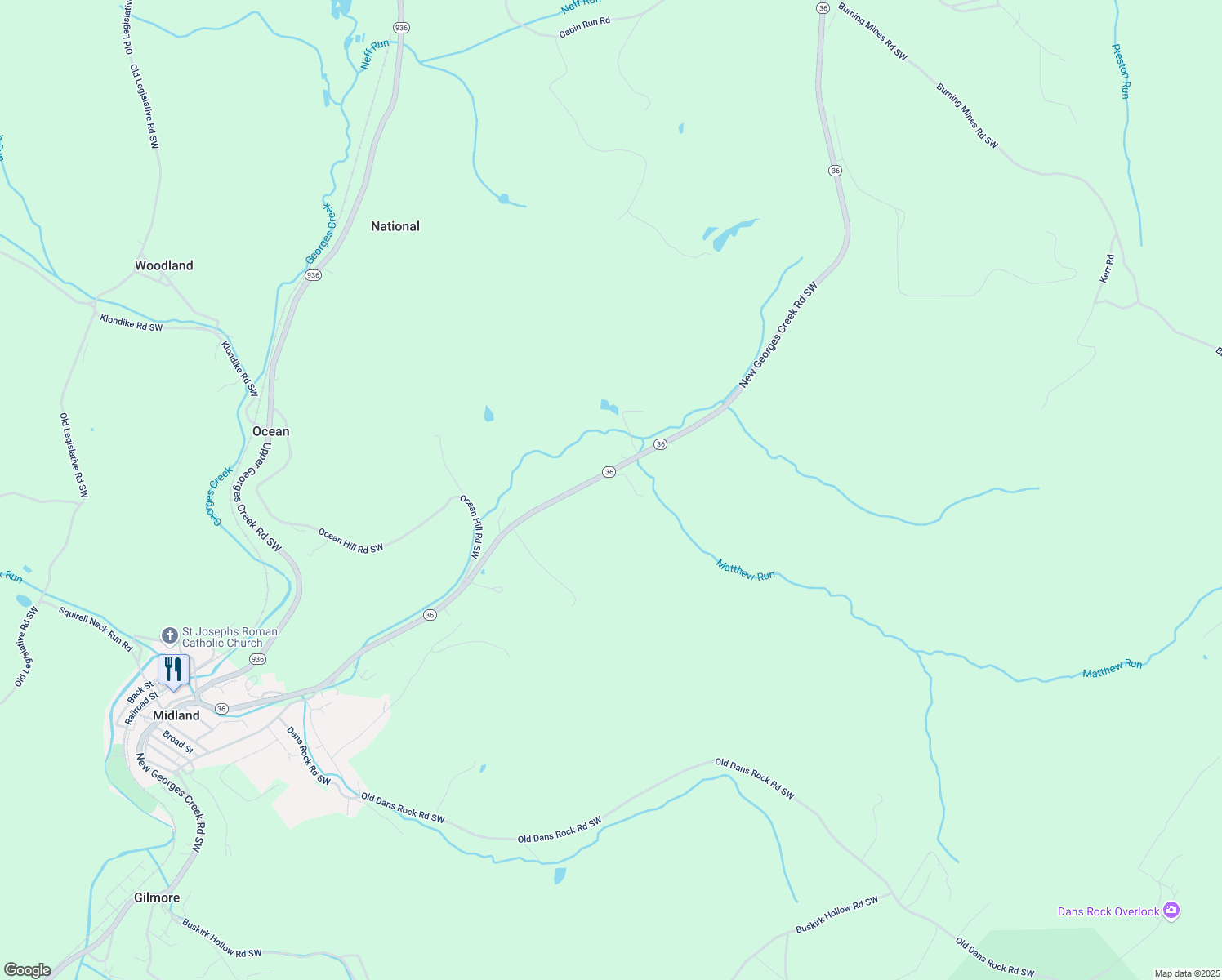 map of restaurants, bars, coffee shops, grocery stores, and more near 14108 New Georges Creek Road Southwest in Frostburg