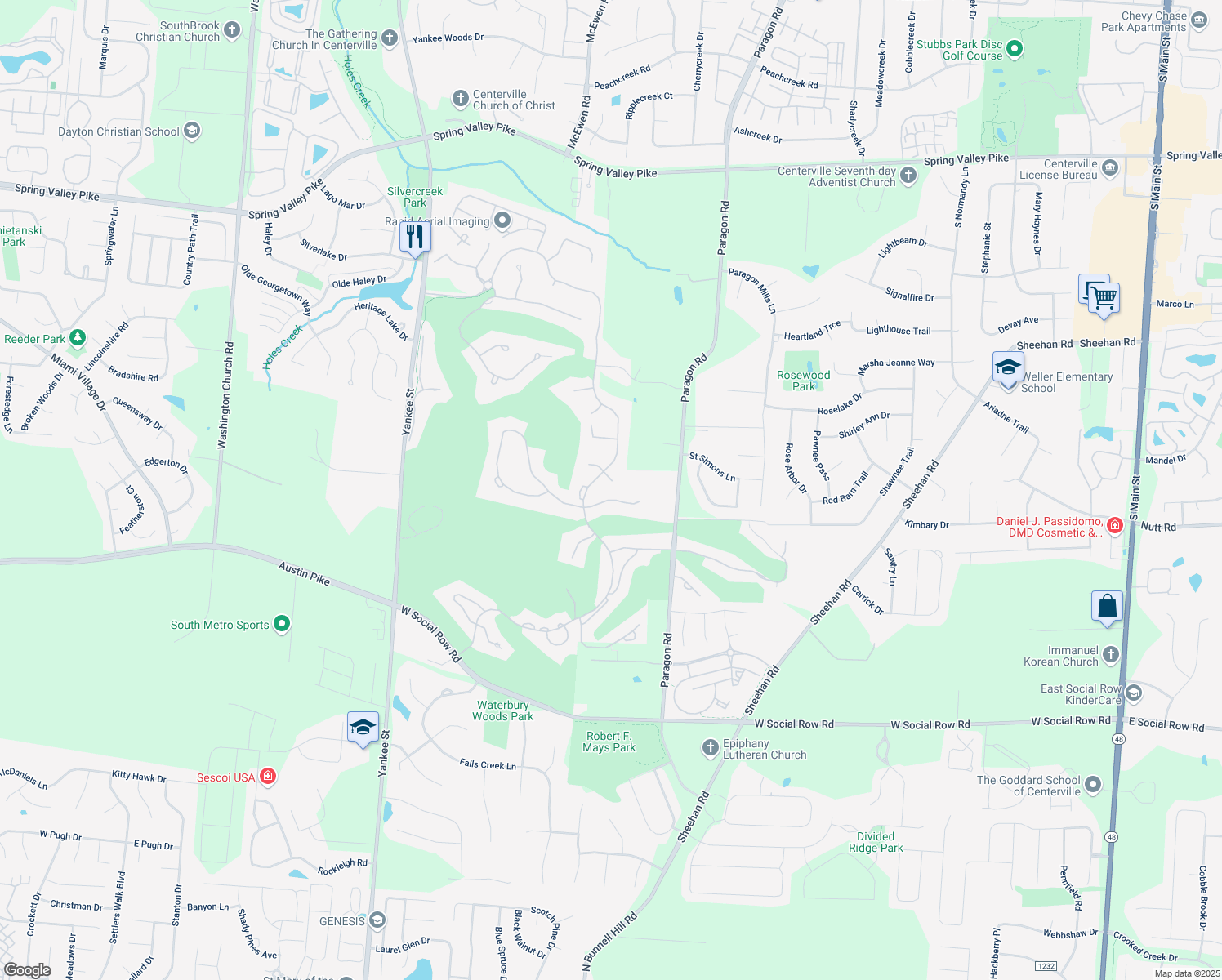 map of restaurants, bars, coffee shops, grocery stores, and more near 922 Villa Vista Place in Centerville