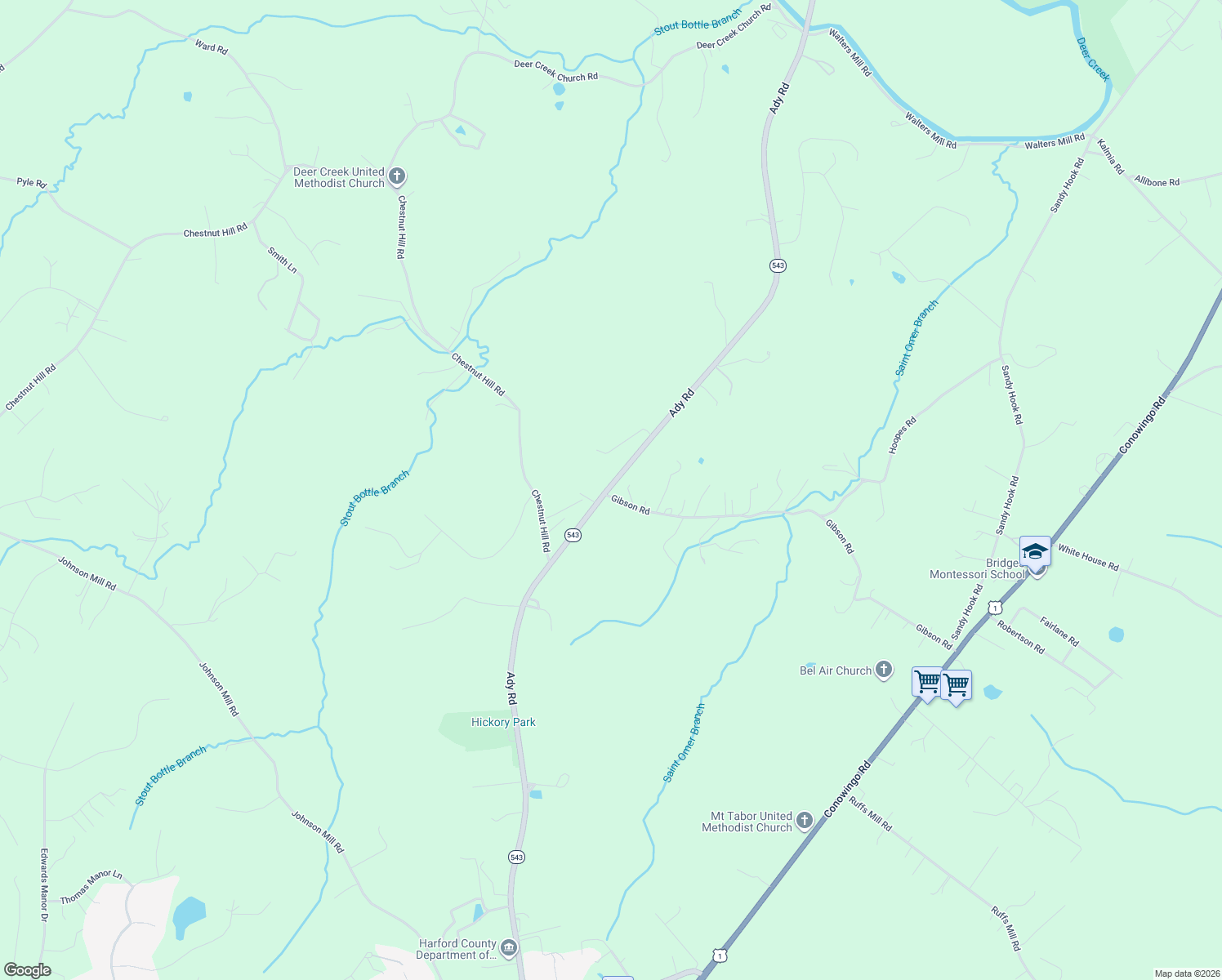 map of restaurants, bars, coffee shops, grocery stores, and more near 2603 Ady Road in Forest Hill