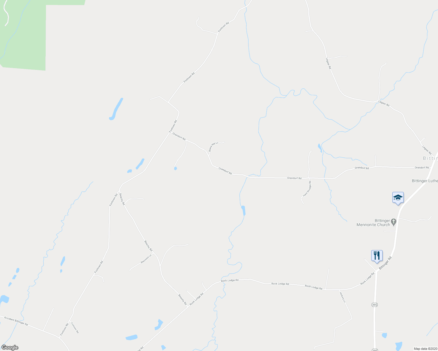 map of restaurants, bars, coffee shops, grocery stores, and more near 566 Orendorf Road in Accident