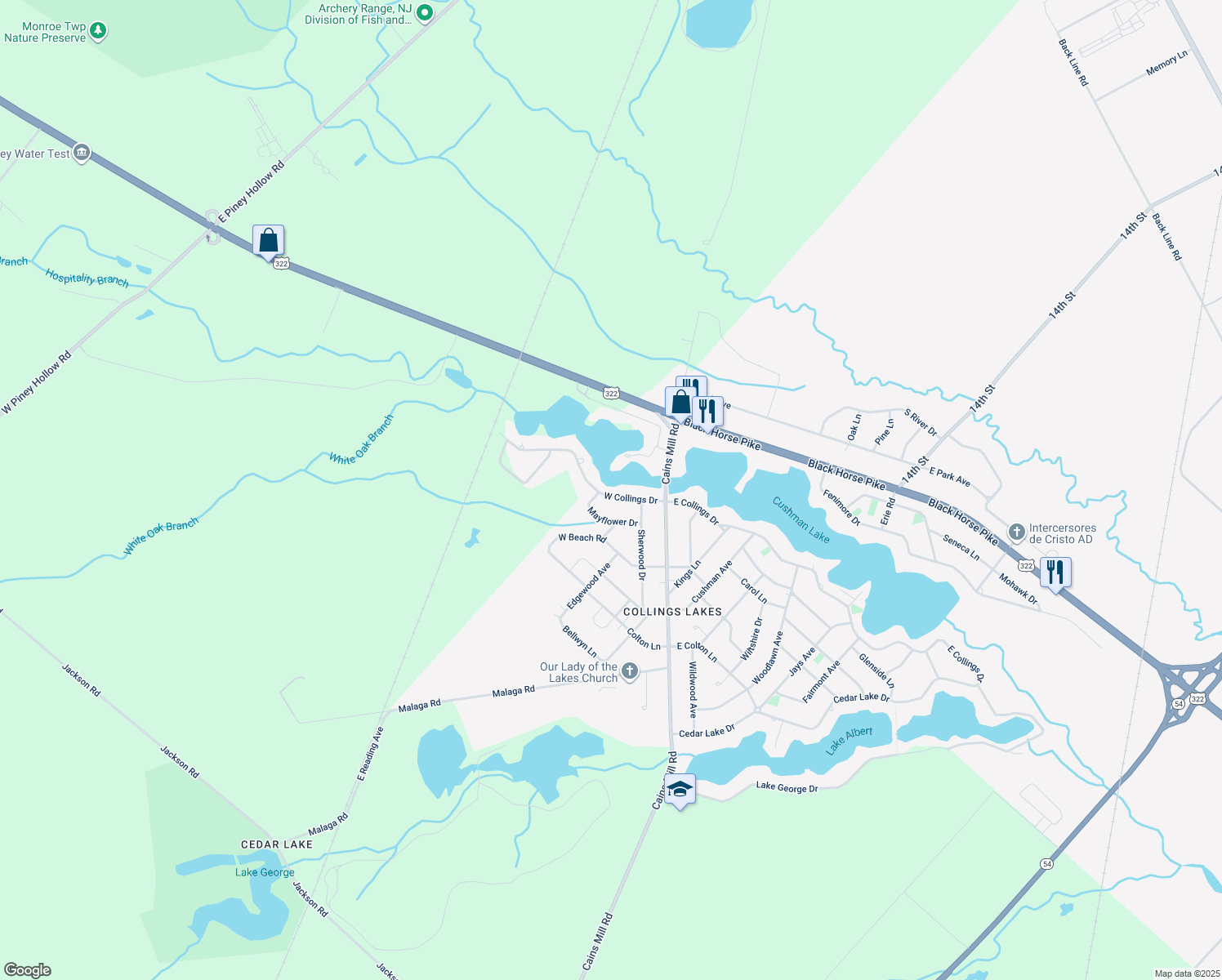 map of restaurants, bars, coffee shops, grocery stores, and more near 110 West Collings Drive in Buena Vista Township