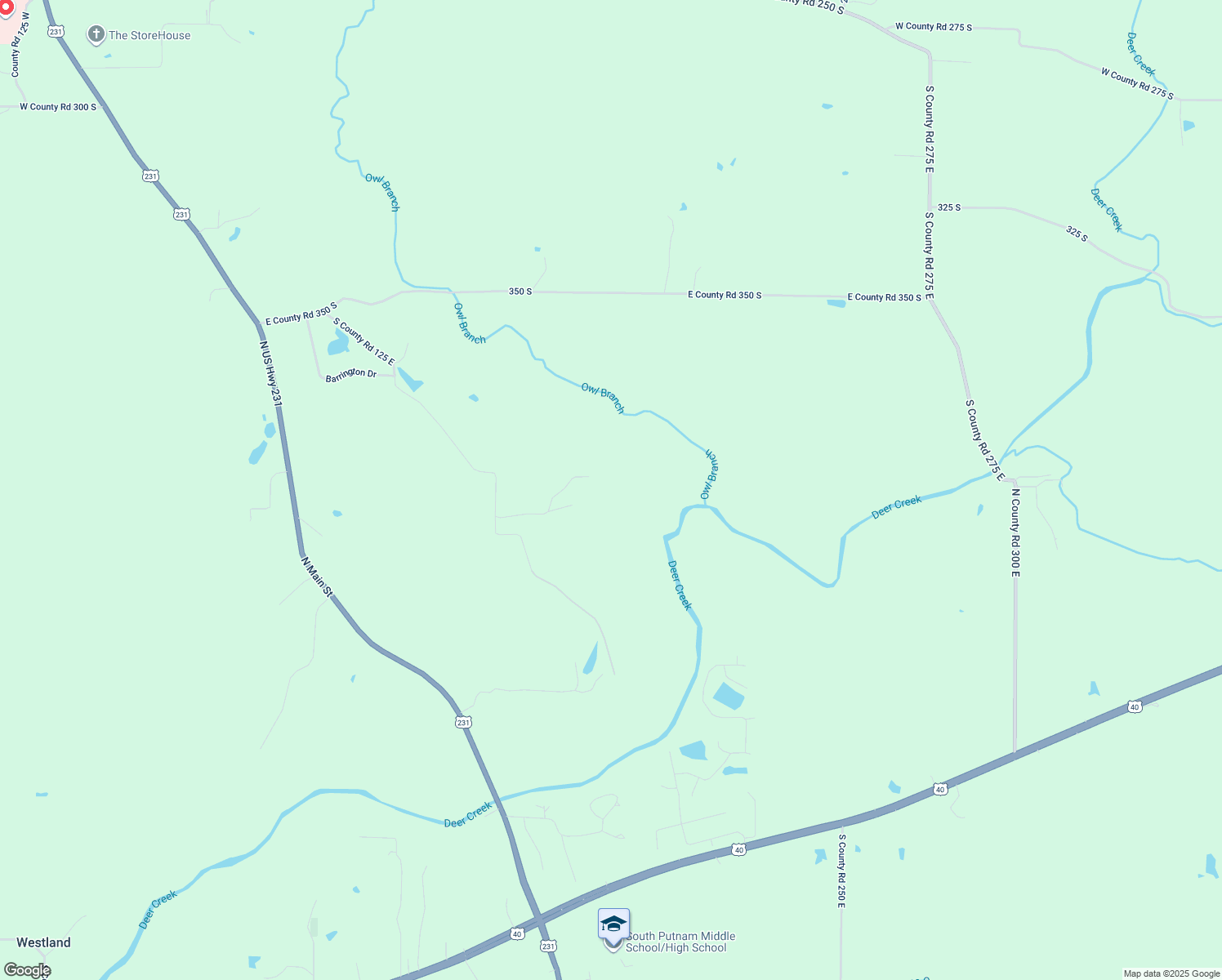 map of restaurants, bars, coffee shops, grocery stores, and more near 4167B South County Road 125 East in Greencastle