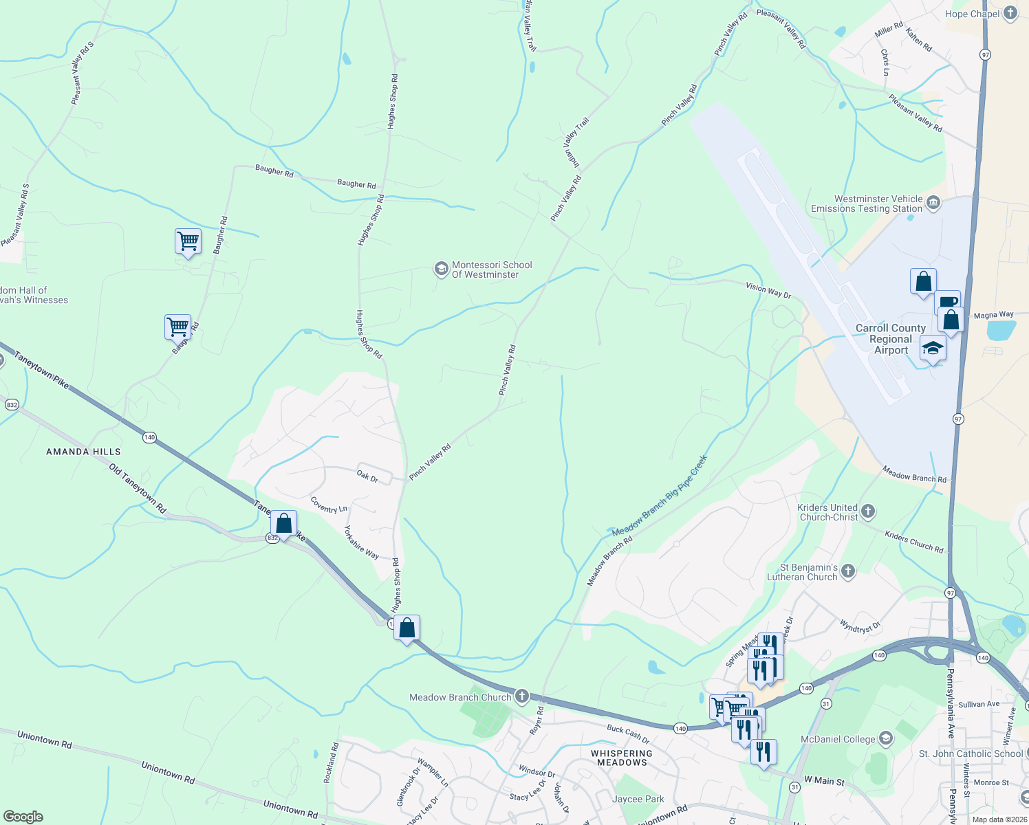 map of restaurants, bars, coffee shops, grocery stores, and more near 901 Look About Road in Westminster