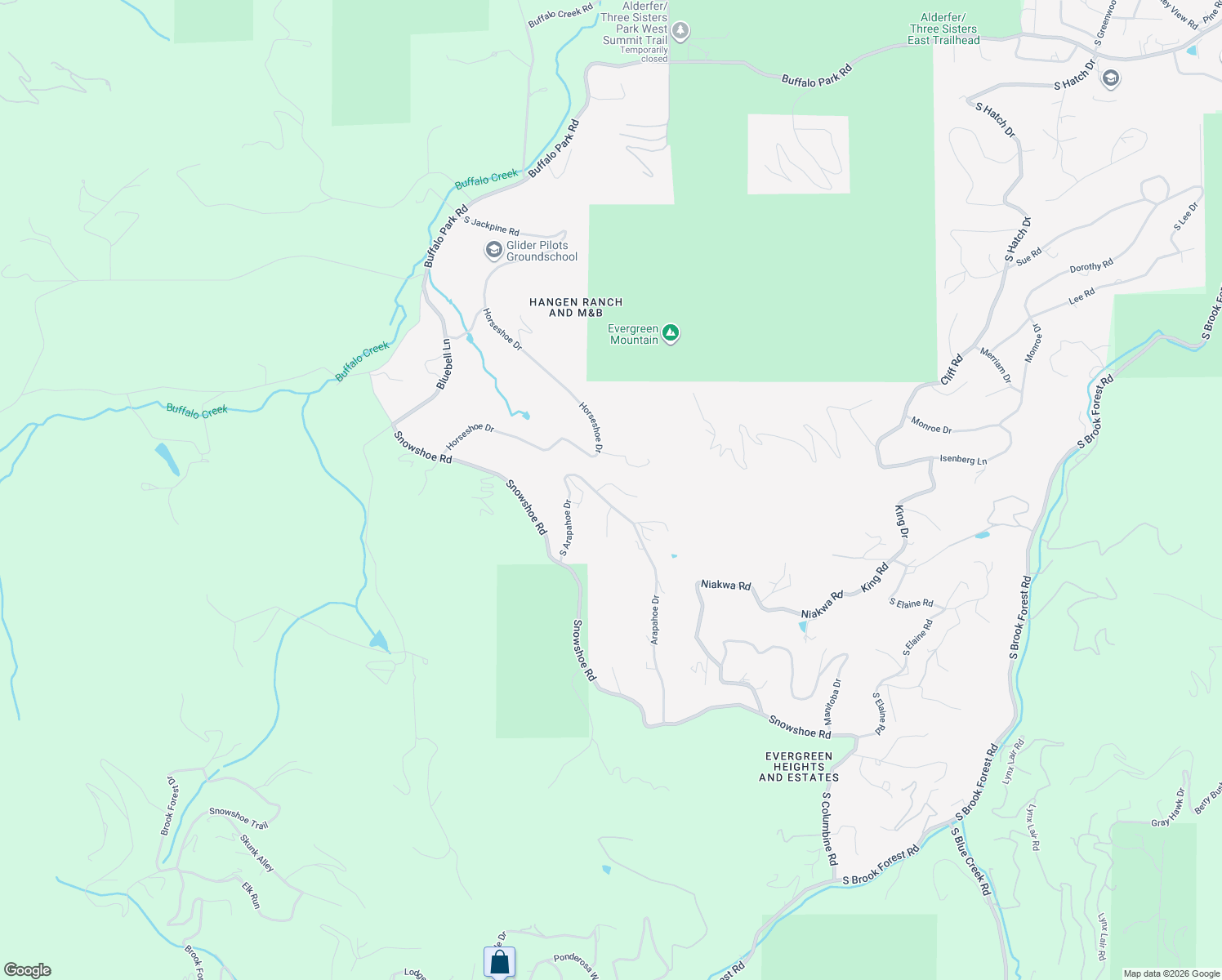 map of restaurants, bars, coffee shops, grocery stores, and more near 6170 Arapahoe Drive in Evergreen