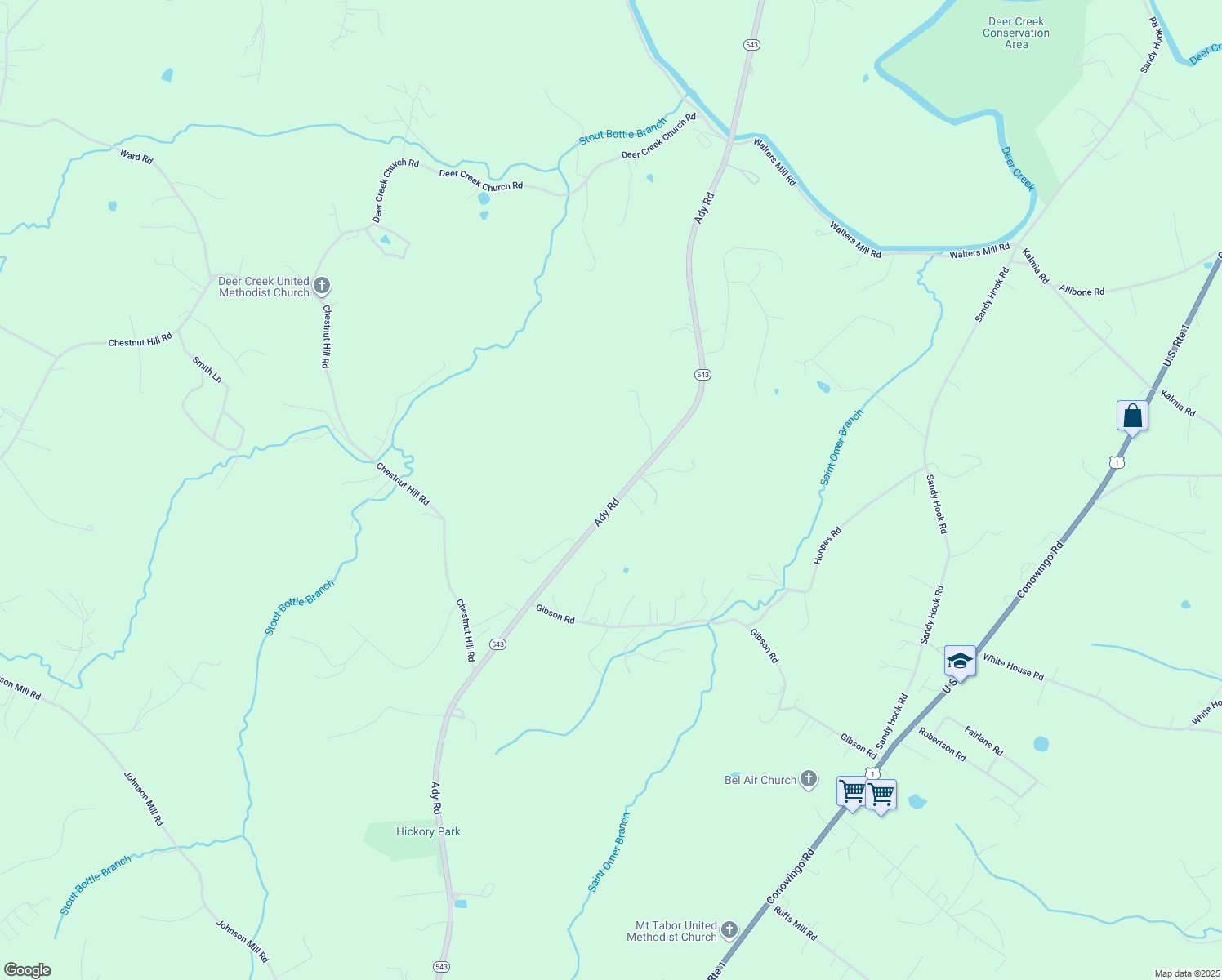 map of restaurants, bars, coffee shops, grocery stores, and more near 2718 Ady Road in Harford County