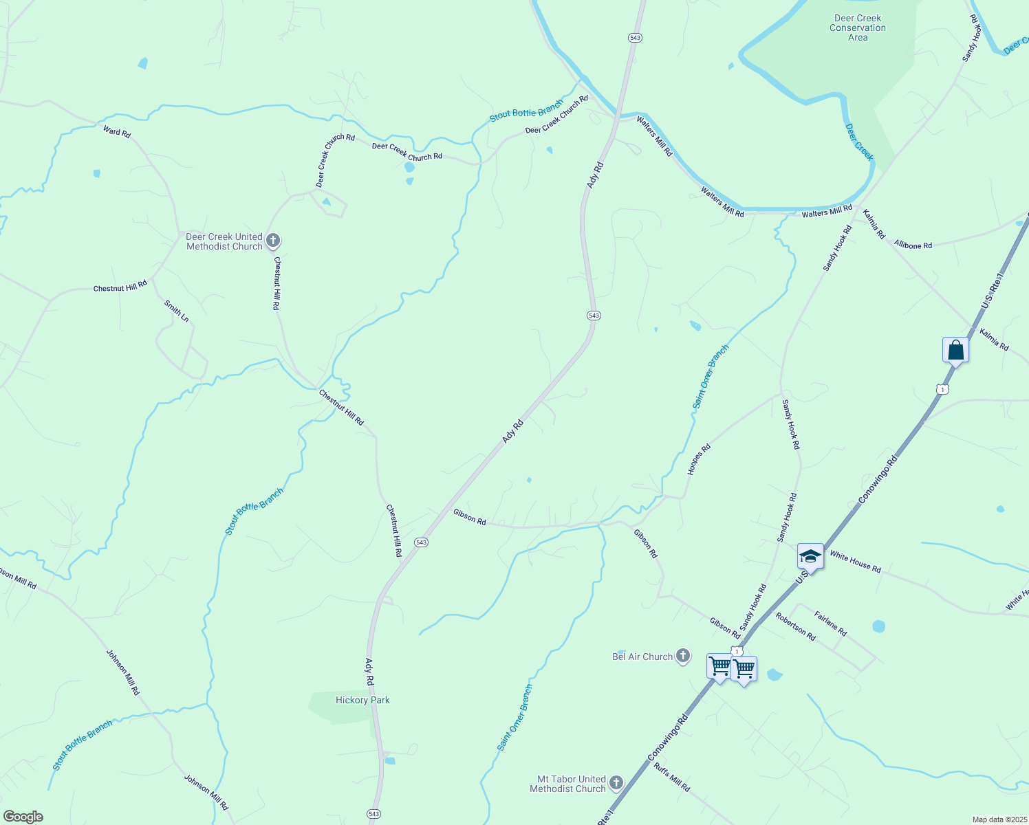 map of restaurants, bars, coffee shops, grocery stores, and more near 2718 Ady Road in Harford County