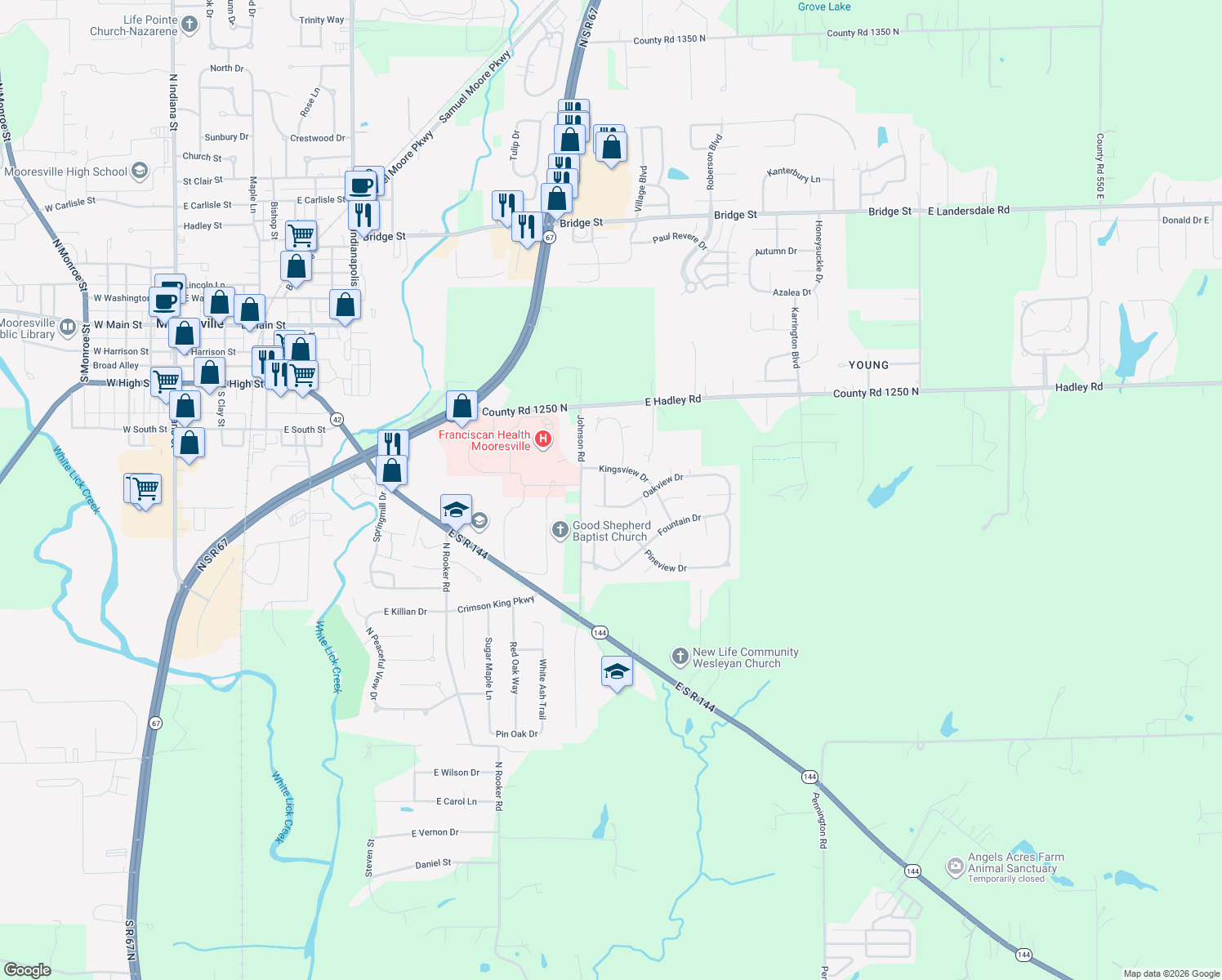 map of restaurants, bars, coffee shops, grocery stores, and more near 207 Stoneview Lane in Mooresville