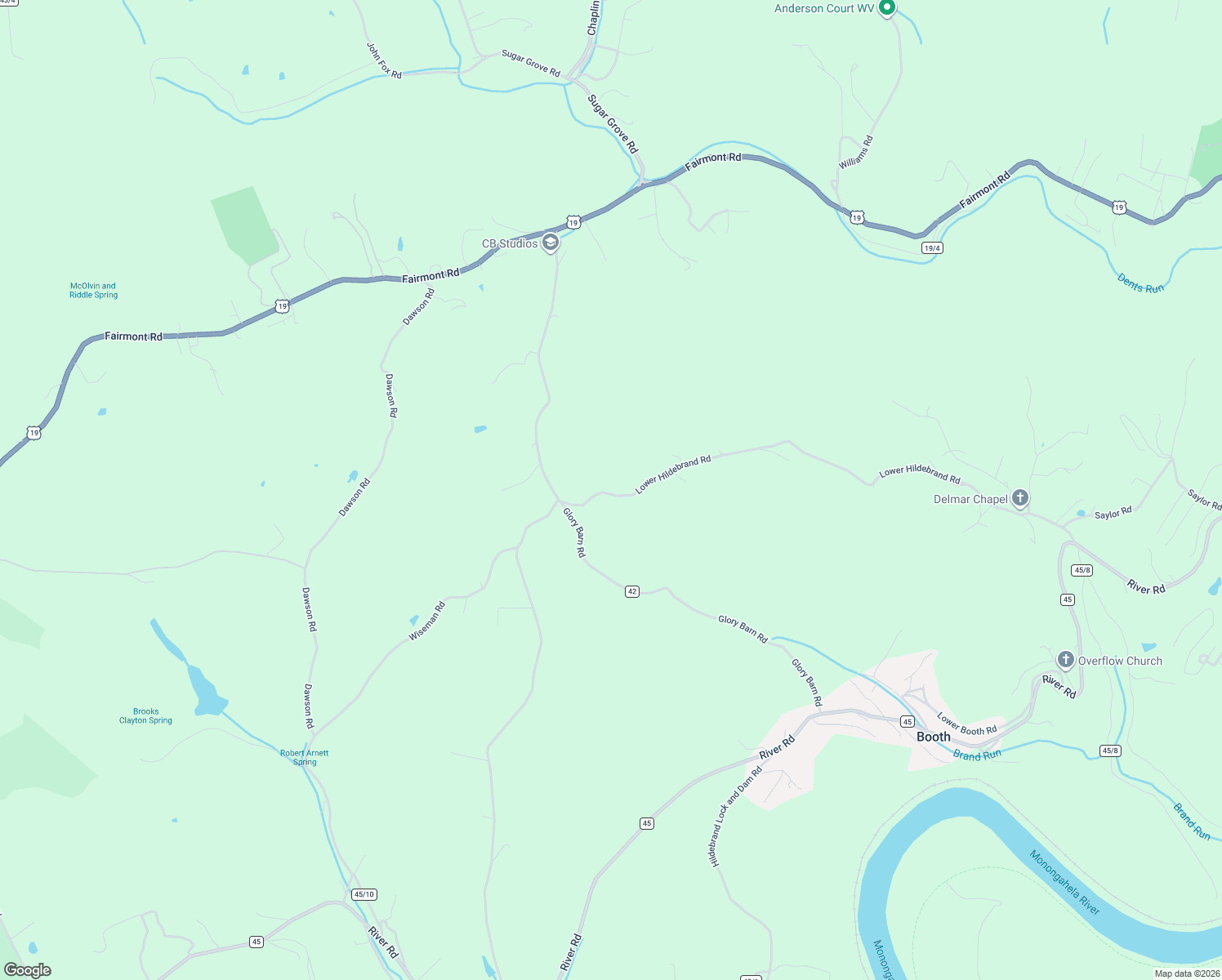 map of restaurants, bars, coffee shops, grocery stores, and more near 698 Lower Hildebrand Road in Morgantown