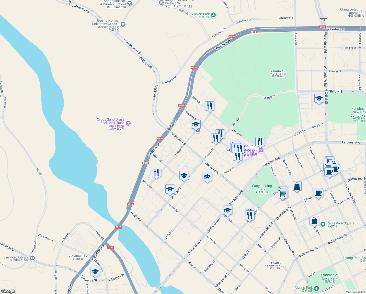map of restaurants, bars, coffee shops, grocery stores, and more near Hui Min Jie in E Er Duo Si Shi
