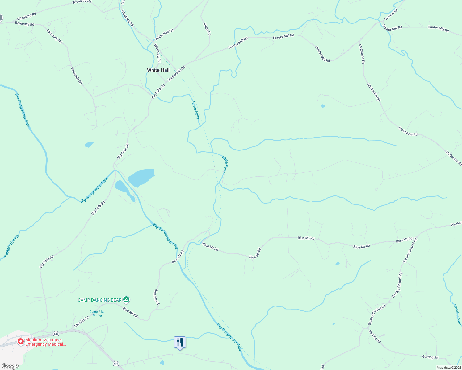 map of restaurants, bars, coffee shops, grocery stores, and more near 1900 Wilson Road in White Hall