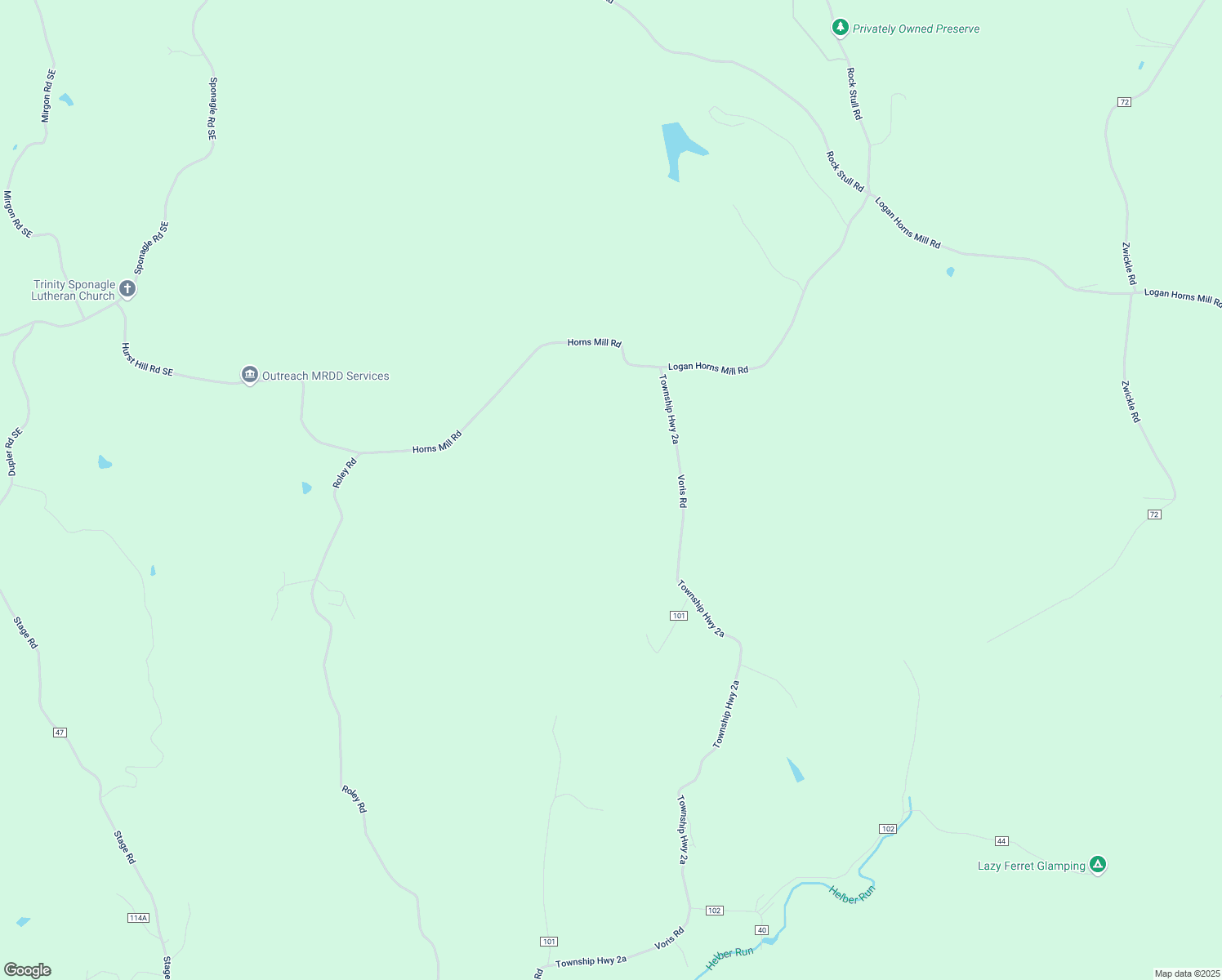 map of restaurants, bars, coffee shops, grocery stores, and more near 8555 Voris Road in Logan