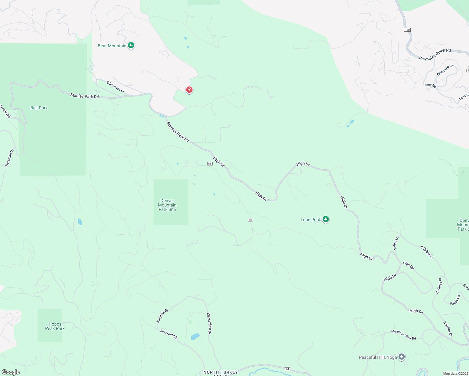 map of restaurants, bars, coffee shops, grocery stores, and more near 6058 Lone Peak Drive in Evergreen