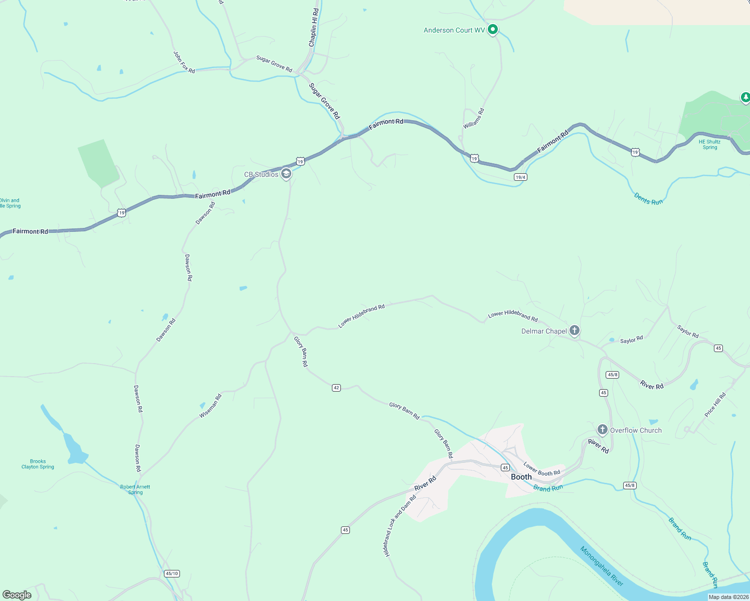 map of restaurants, bars, coffee shops, grocery stores, and more near 578 Lower Hildebrand Road in Morgantown